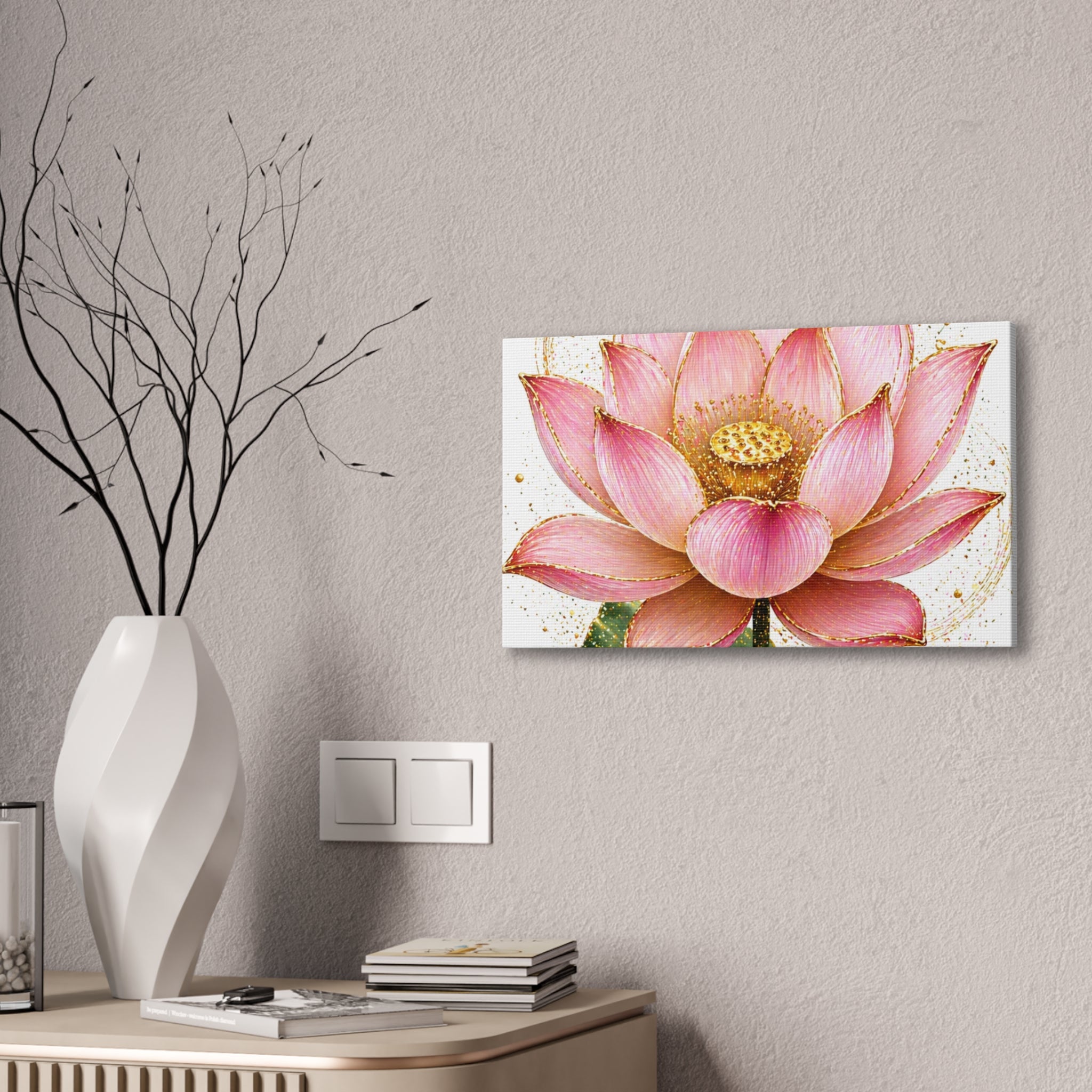 Pink Lotus Canvas Wall Art — Stretched Floral Canvas Print