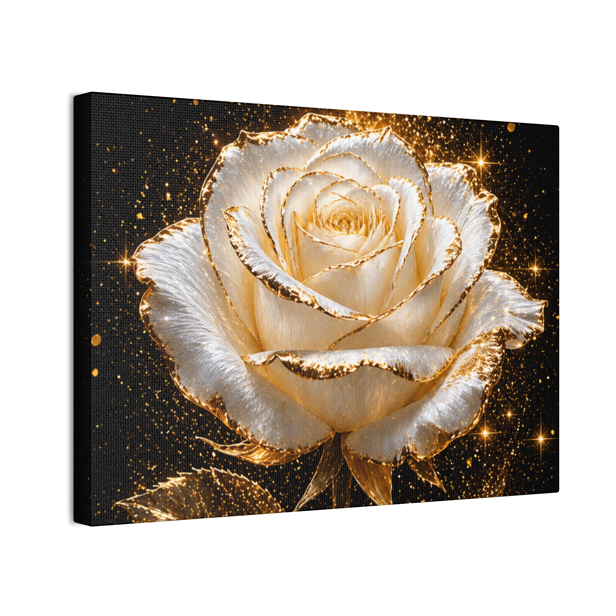 Golden Sparkle Rose Canvas Print — Glam Floral Wall Art