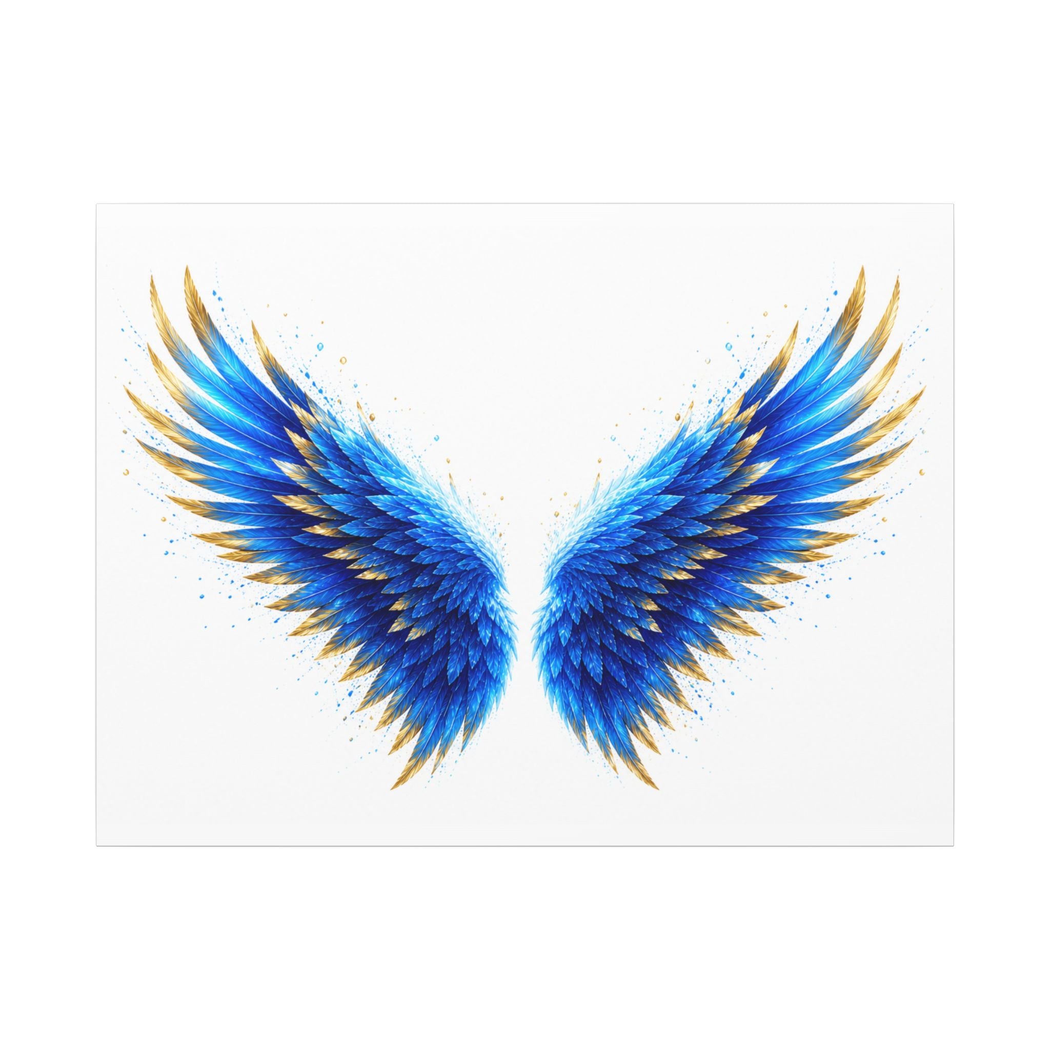 Blue & Gold Angel Wings Matte Canvas Wall Art — Stretched Decorative Canvas