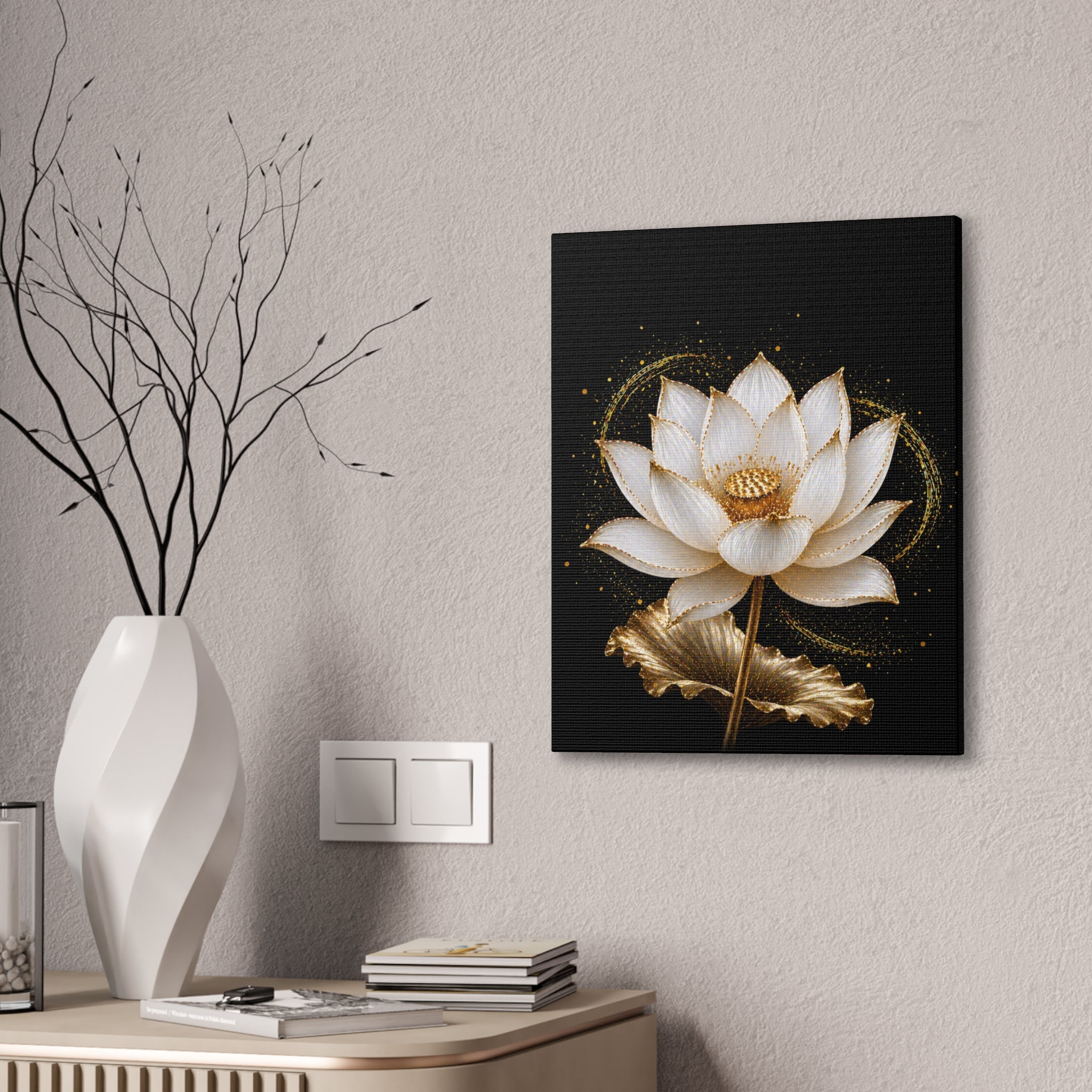 Gold Lotus Canvas Wall Art - Stretched Canvas Floral Print