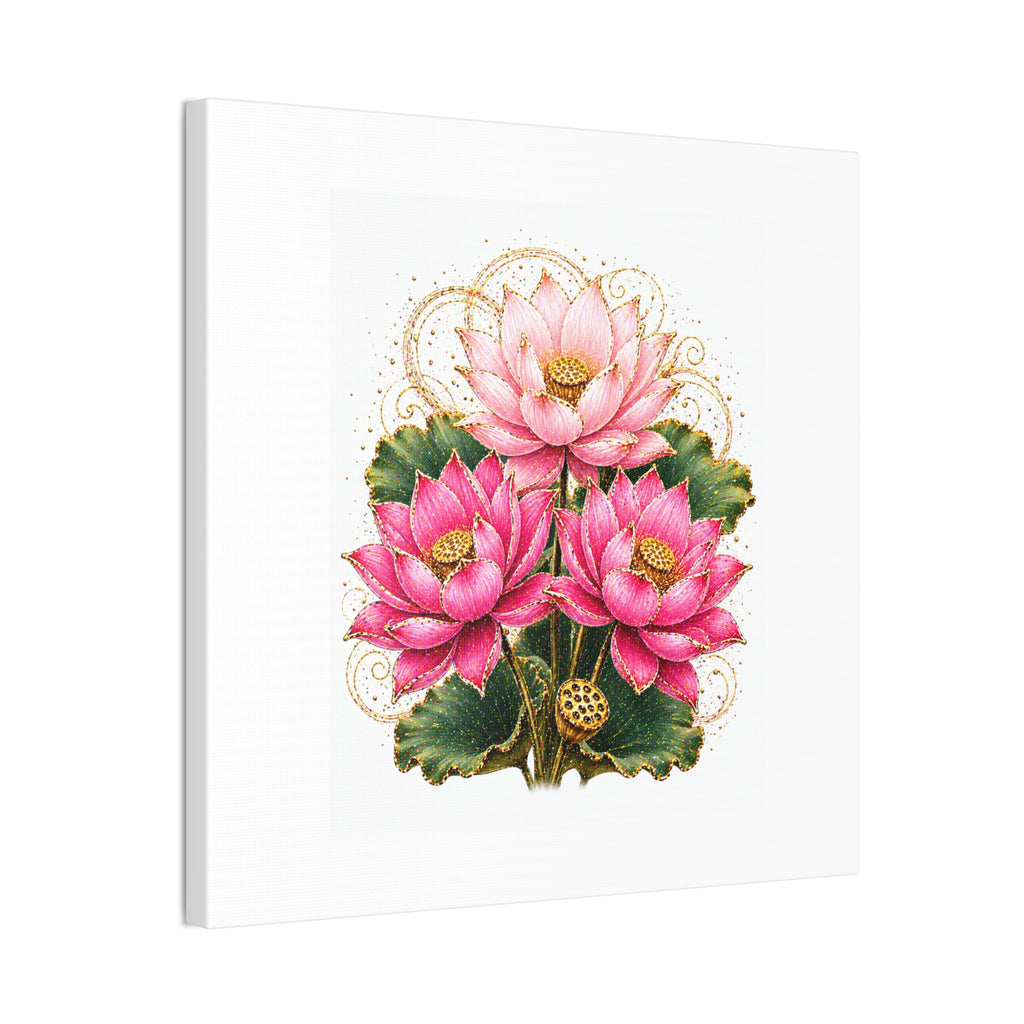Lotus Floral Canvas Wall Art — Pink Lotus Stretched Canvas Print