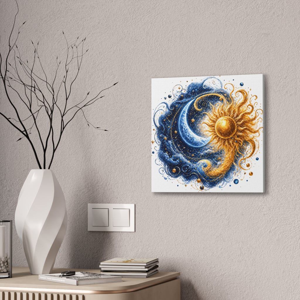 Sun and Moon Wall Art Canvas - Cosmic Celestial Painting