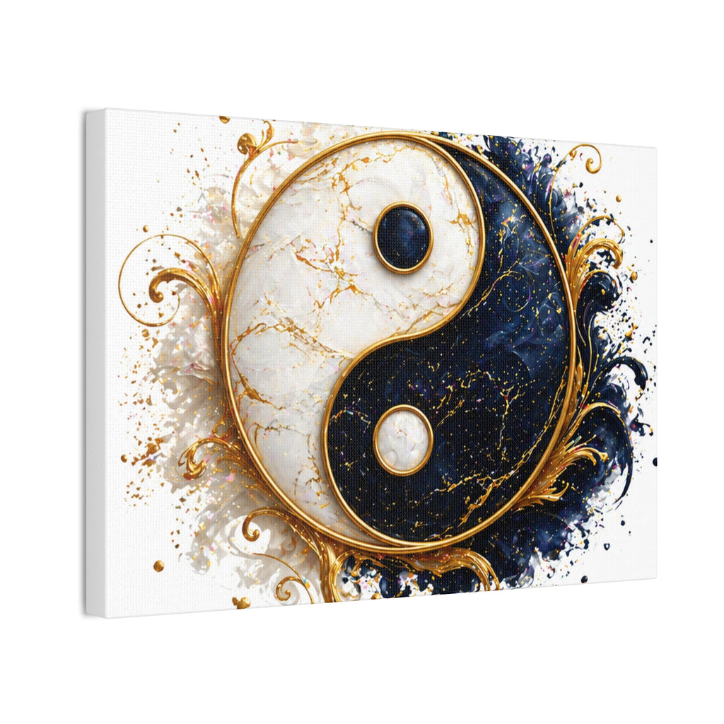Yin Yang Marble Canvas Wall Art - Gold & Black Spiritual Decor