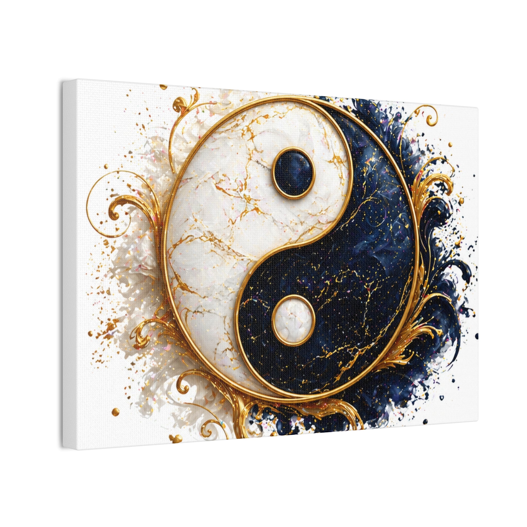 Yin Yang Marble Canvas Wall Art - Gold & Black Spiritual Decor