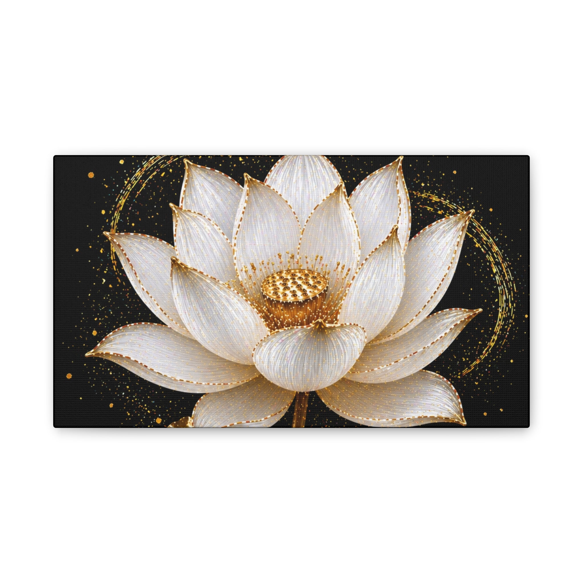 Gold Lotus Canvas Wall Art - Stretched Canvas Floral Print