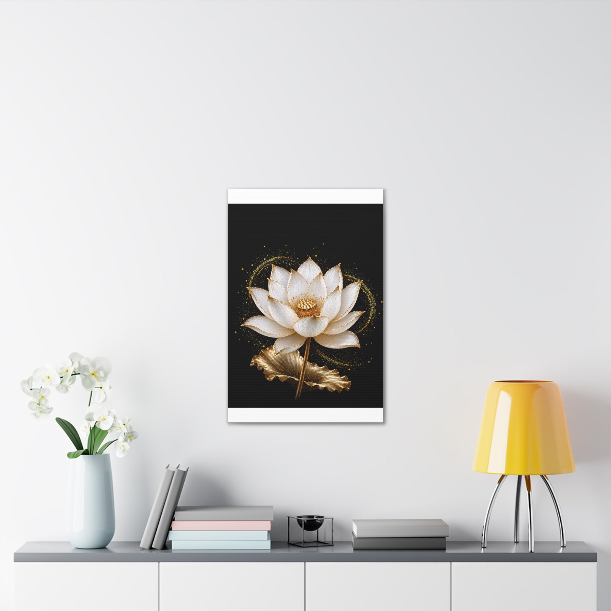 Gold Lotus Canvas Wall Art - Stretched Canvas Floral Print