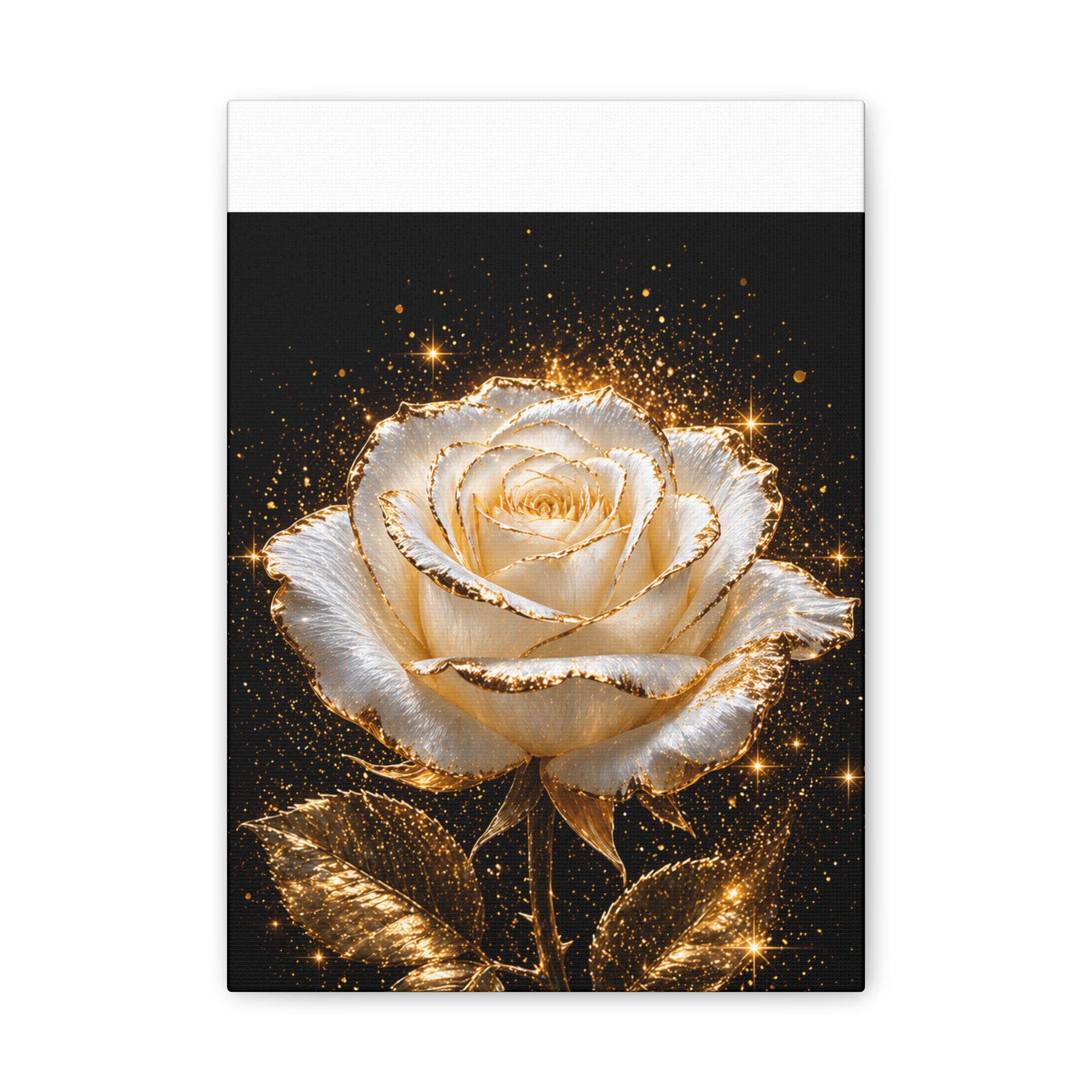 Golden Sparkle Rose Canvas Print — Glam Floral Wall Art