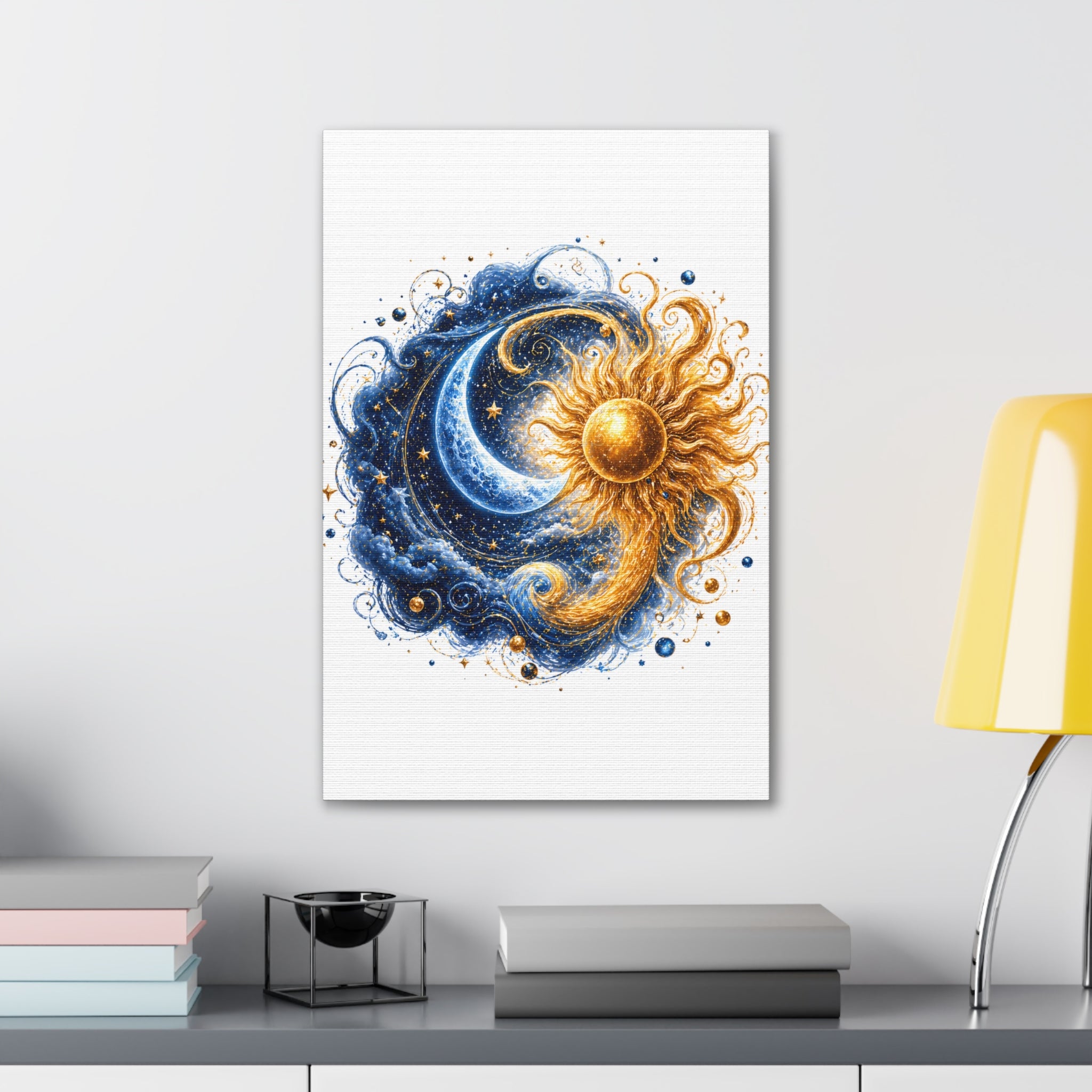 Sun and Moon Wall Art Canvas - Cosmic Celestial Painting