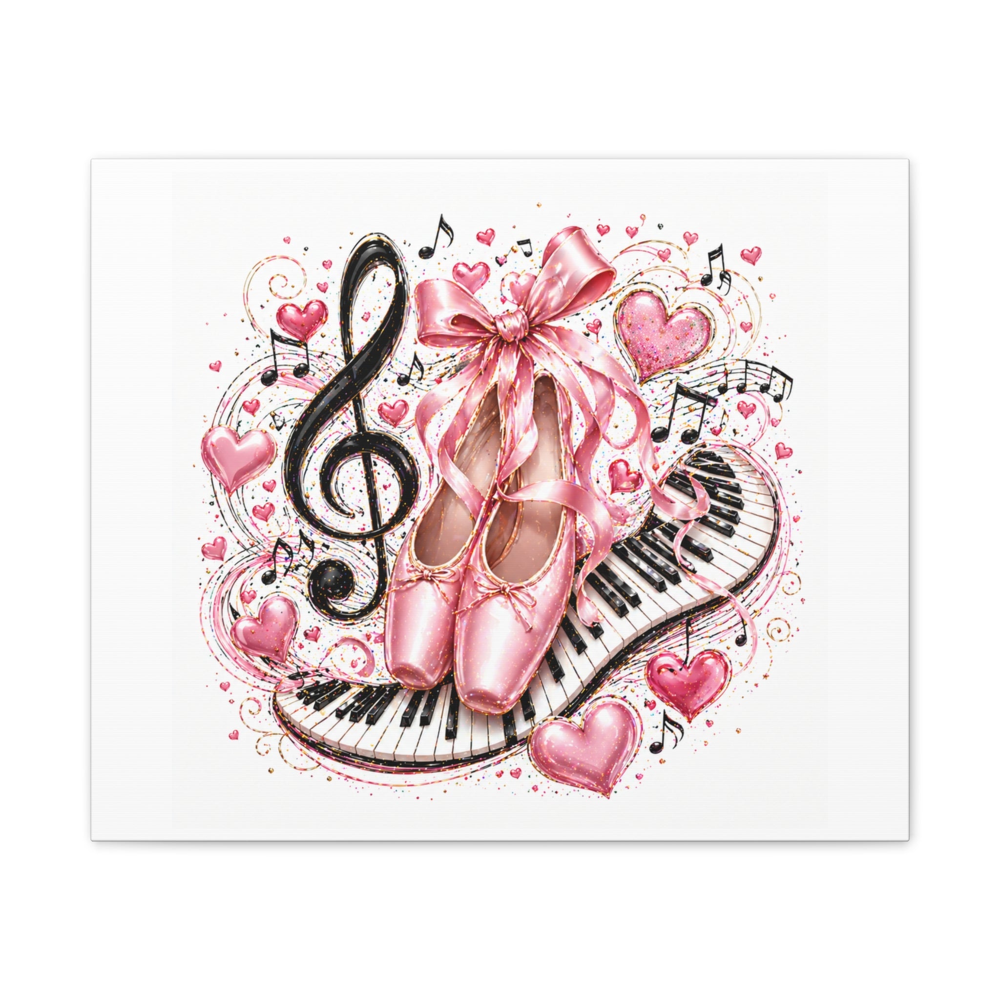 Ballet & Music Canvas Art — Pink Pointe Shoes, Piano Keys & Treble Clef Wall Decor