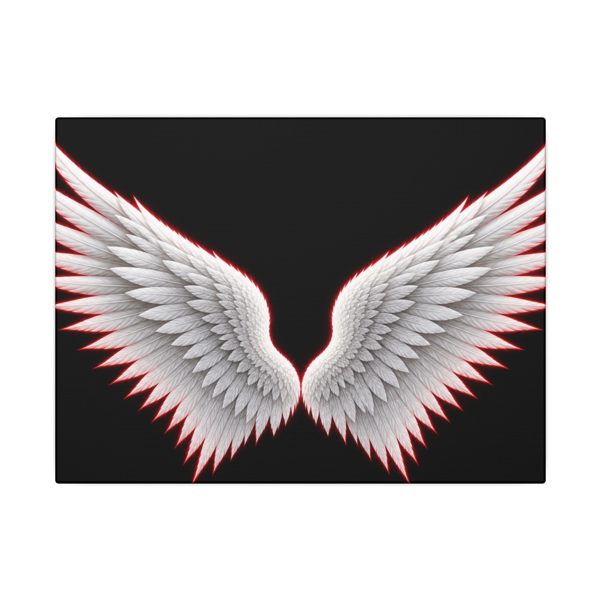 Angel Wings Wall Art Canvas — White Feather Wings on Black Matte Stretched Canvas