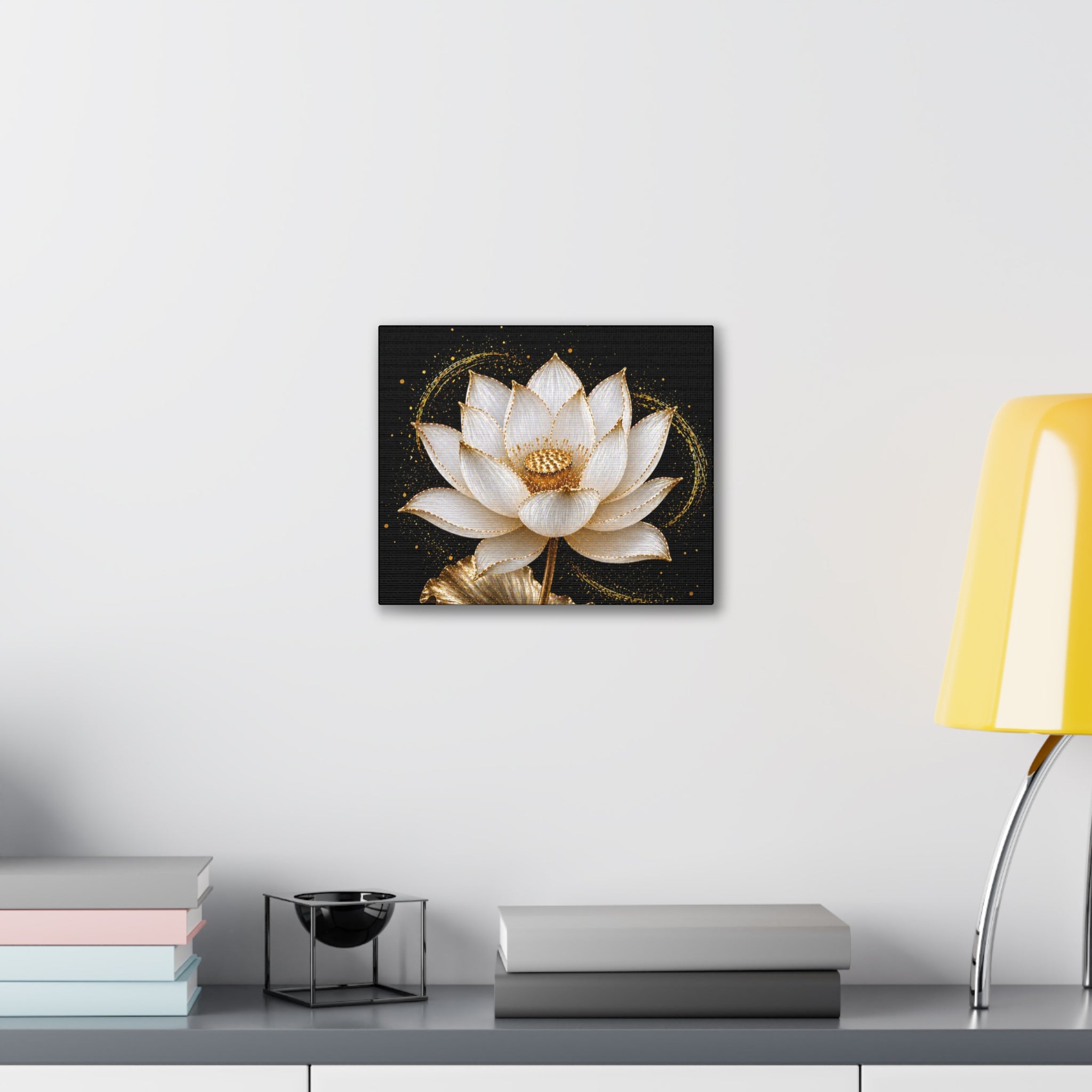 Gold Lotus Canvas Wall Art - Stretched Canvas Floral Print
