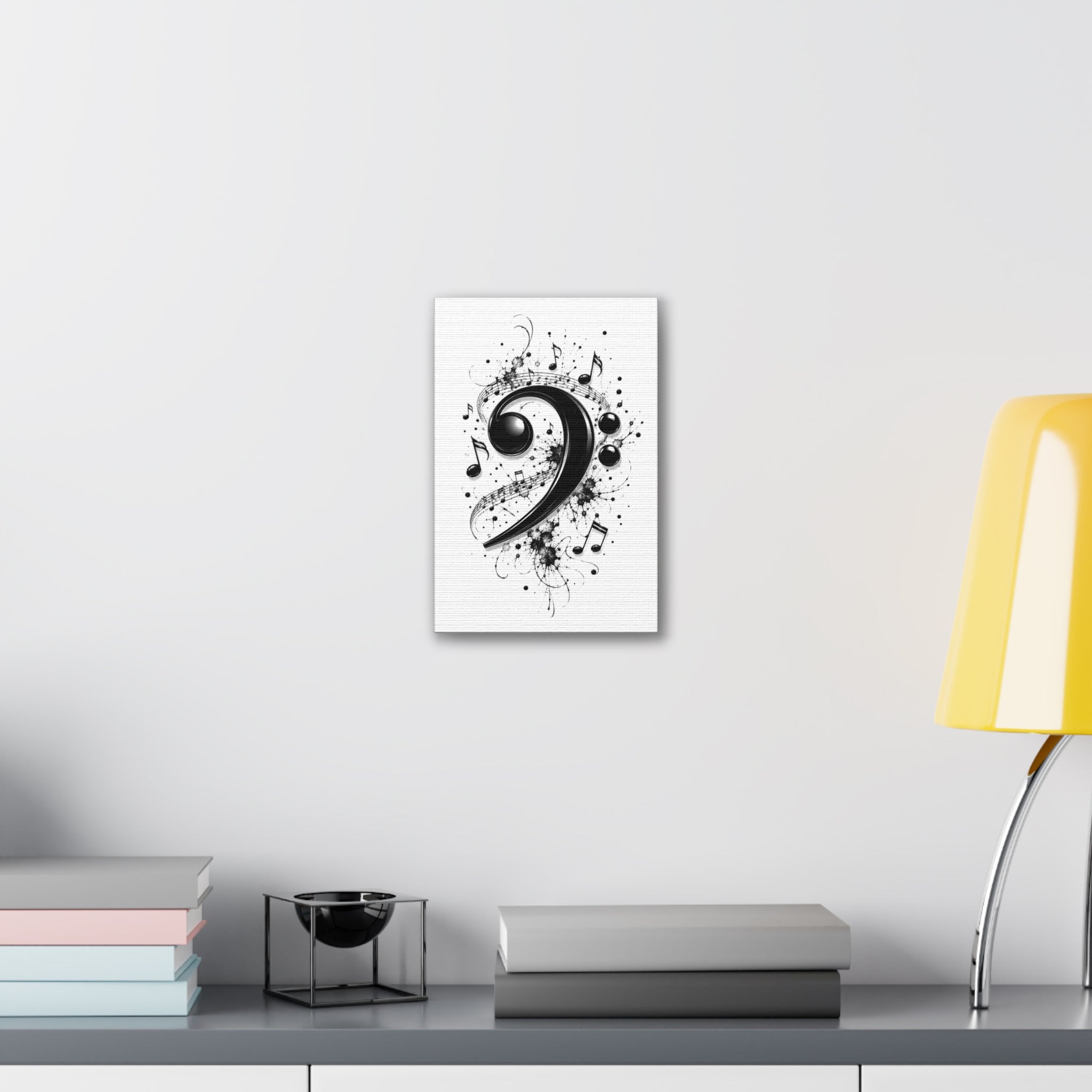 Bass Clef Music Canvas Wall Art — Black & White Musical Notes Print