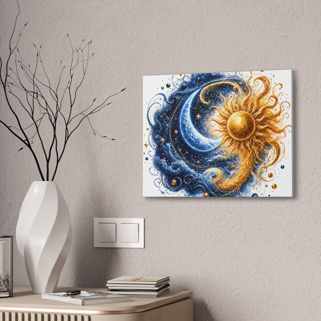 Sun and Moon Wall Art Canvas - Cosmic Celestial Painting
