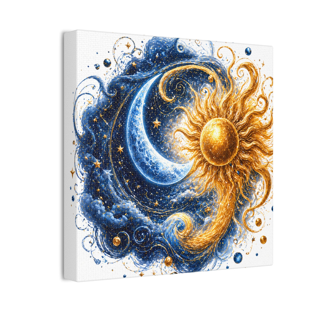 Sun and Moon Wall Art Canvas - Cosmic Celestial Painting