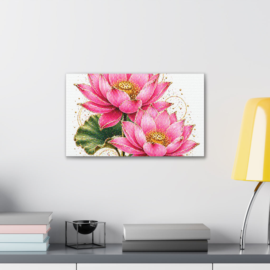 Pink Lotus Canvas Wall Art — Stretched Floral Canvas Print