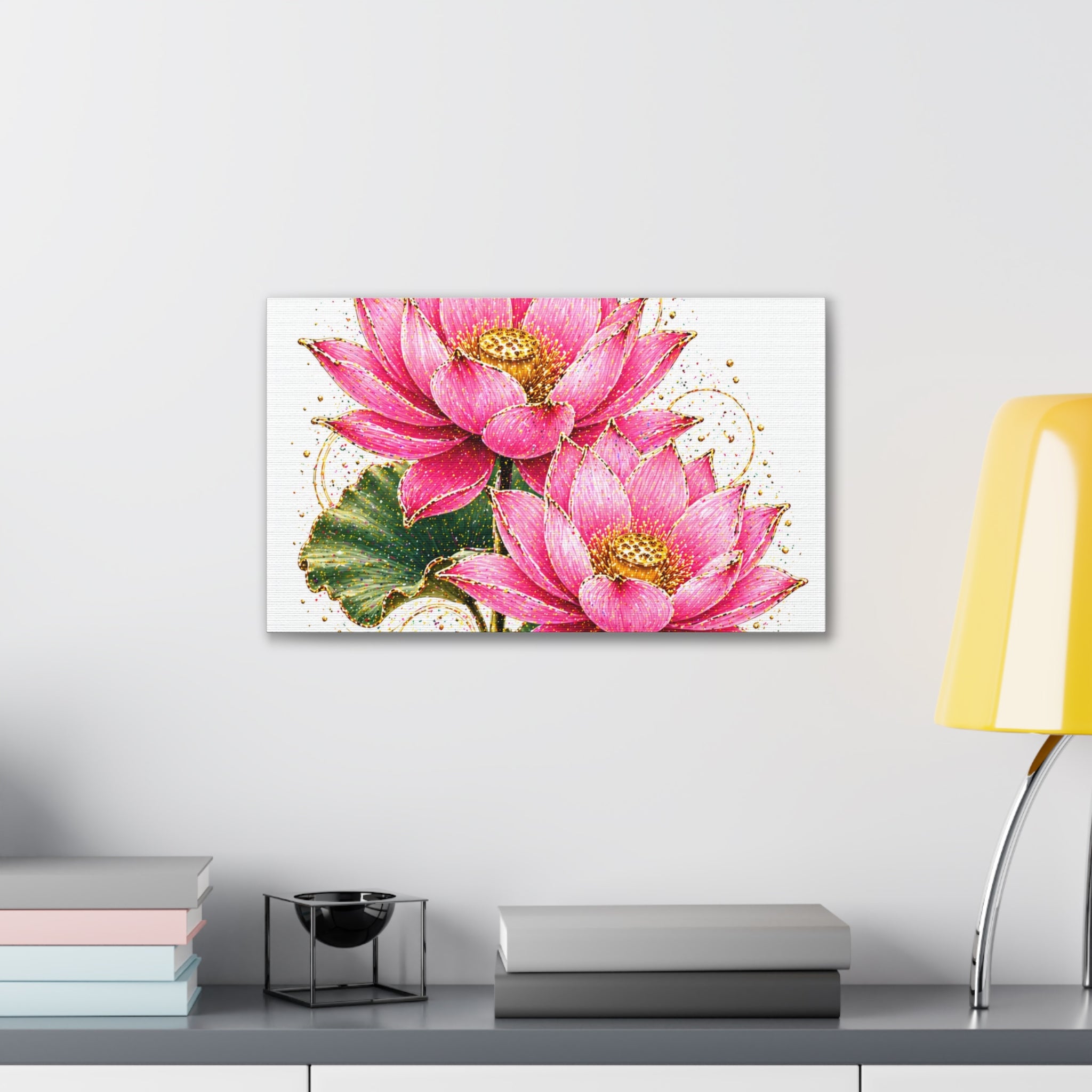 Pink Lotus Canvas Wall Art — Stretched Floral Canvas Print