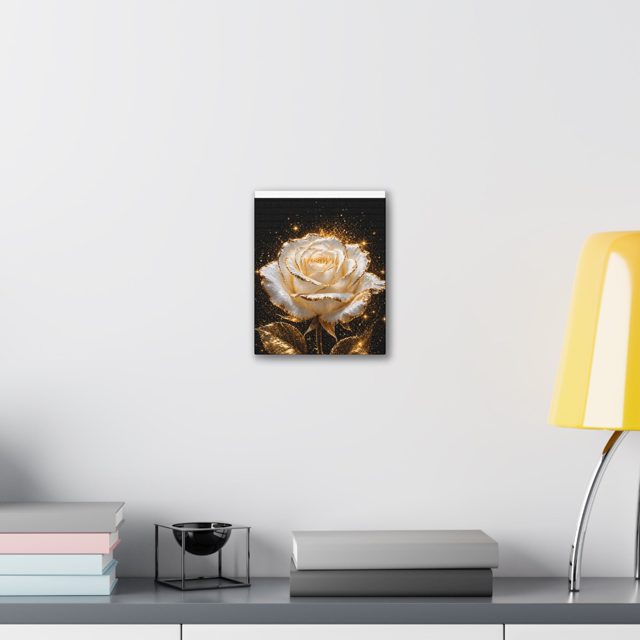 Golden Sparkle Rose Canvas Print — Glam Floral Wall Art