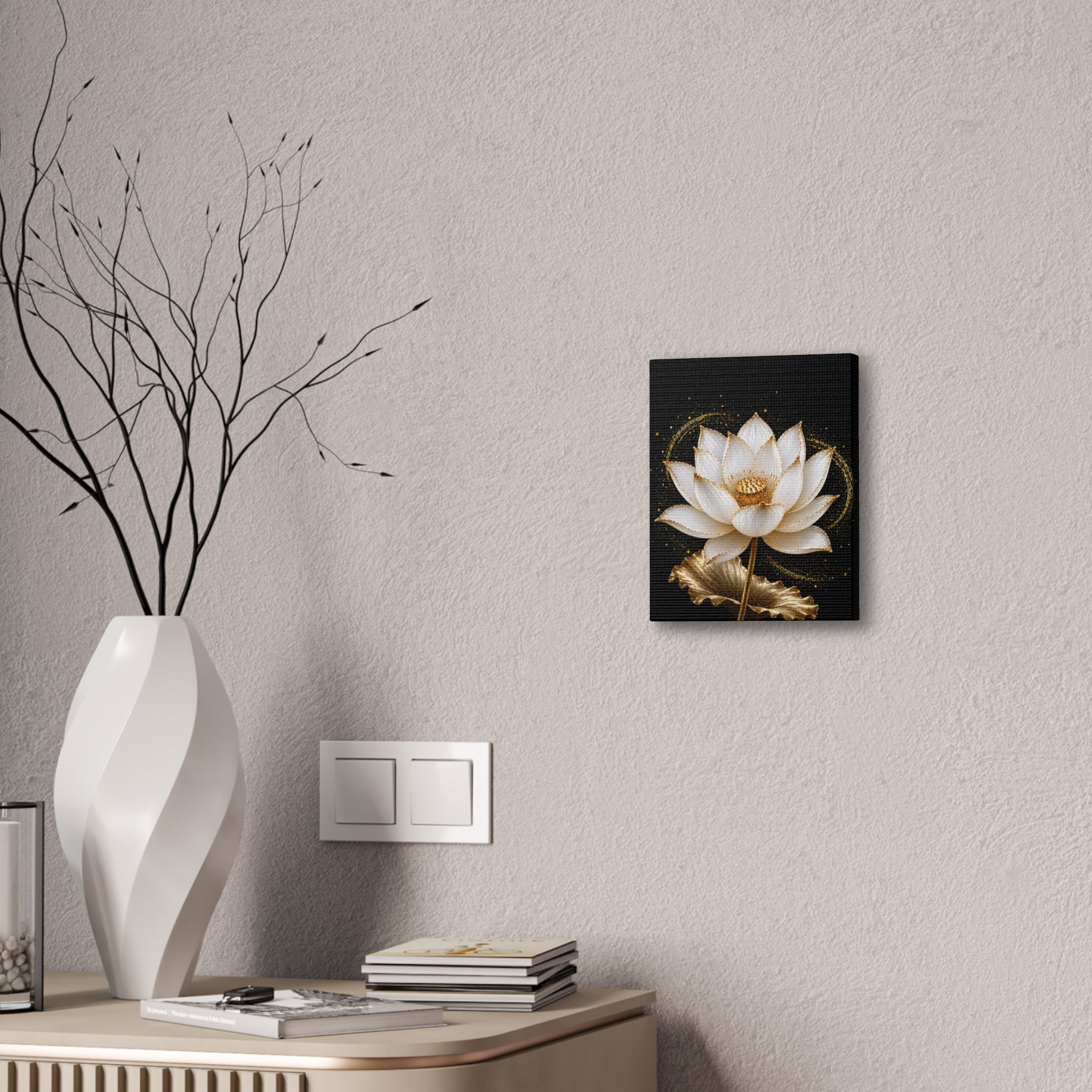 Gold Lotus Canvas Wall Art - Stretched Canvas Floral Print