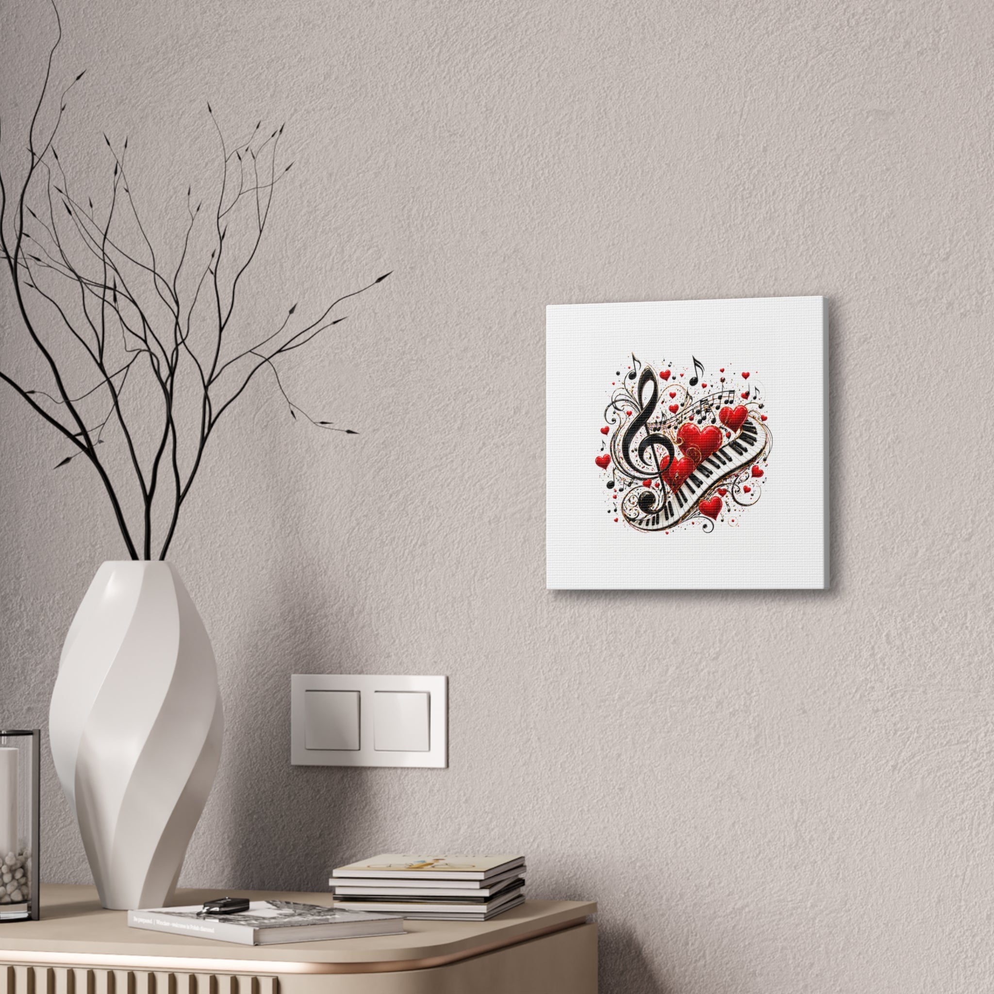 Canvas Print - Musical Hearts Treble Clef & Piano Wall Art (Valentine Music Gift)