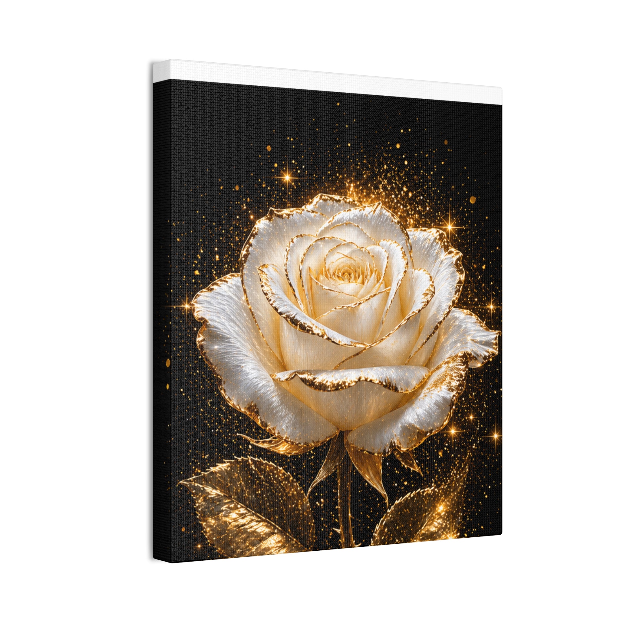 Golden Sparkle Rose Canvas Print — Glam Floral Wall Art