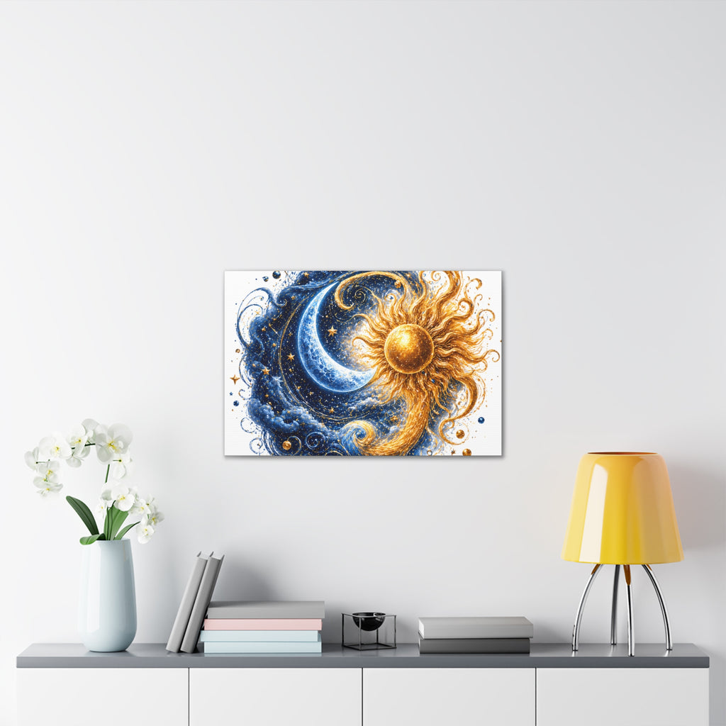 Sun and Moon Wall Art Canvas - Cosmic Celestial Painting