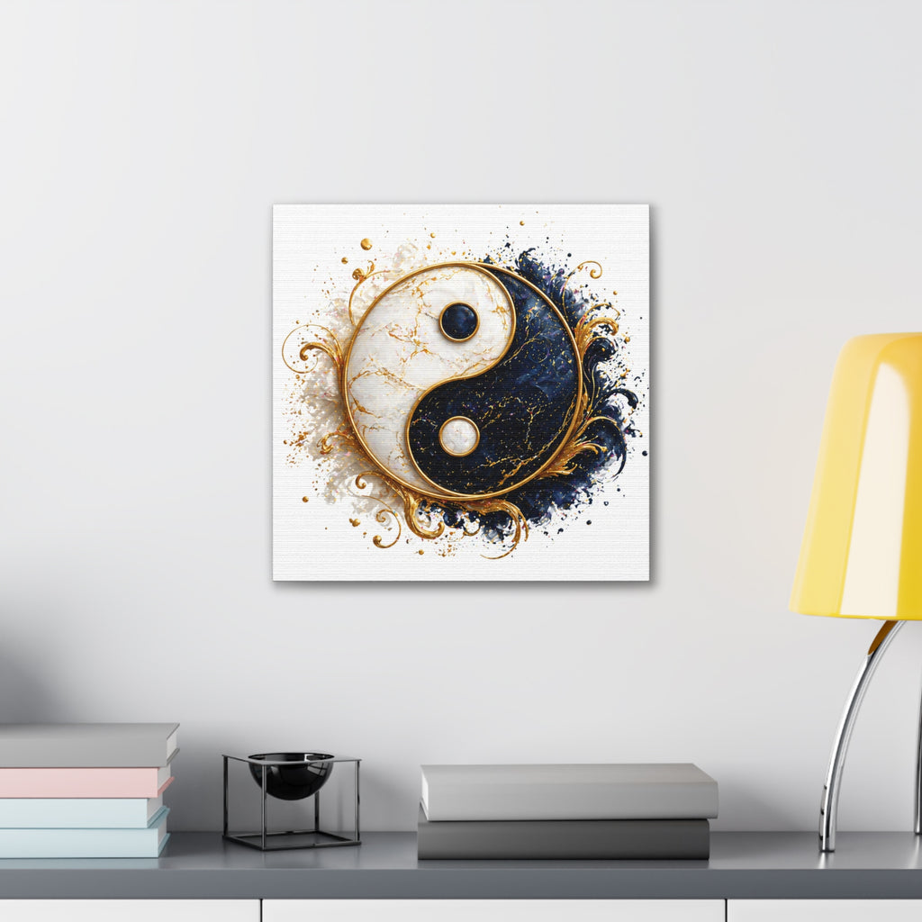 Yin Yang Marble Canvas Wall Art - Gold & Black Spiritual Decor