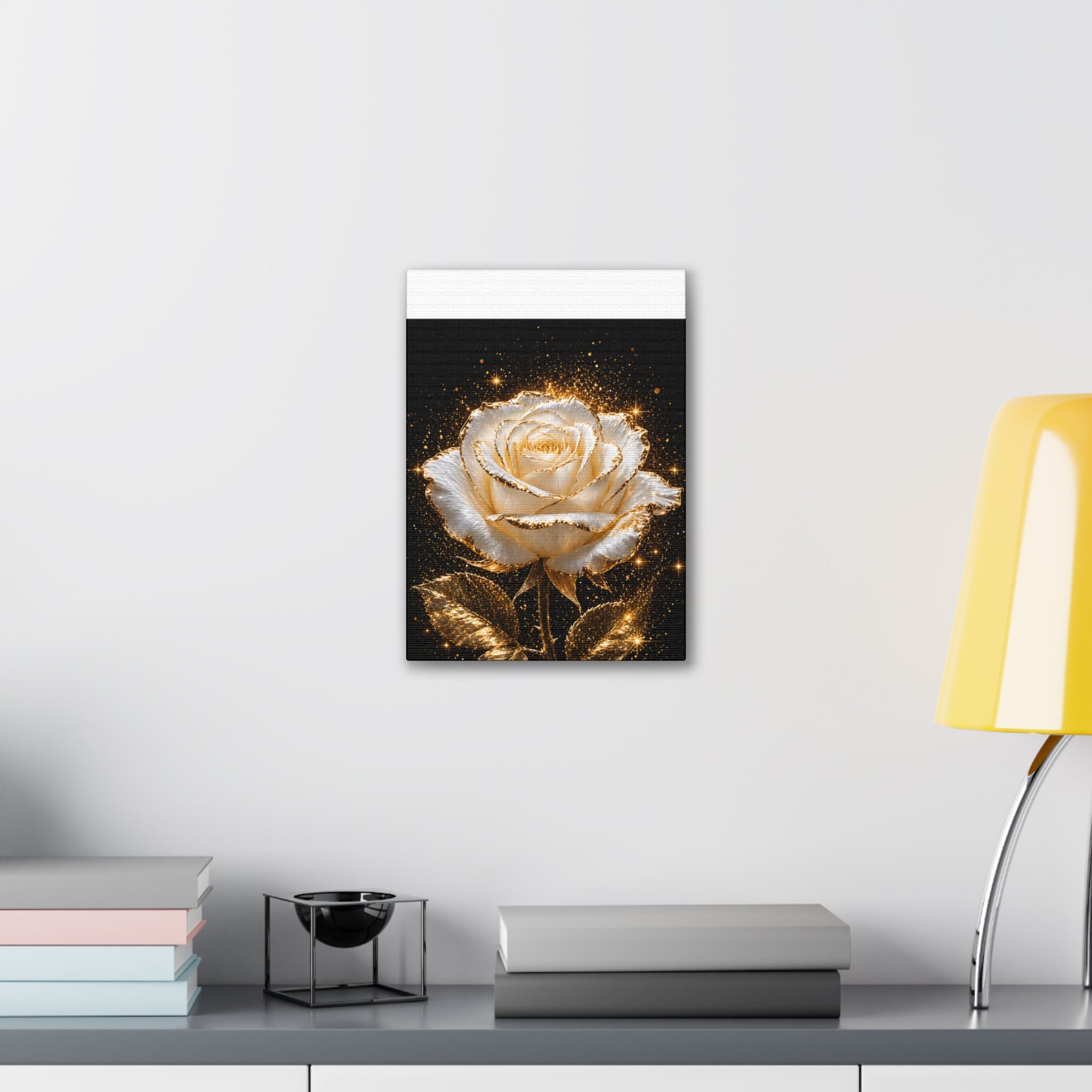 Golden Sparkle Rose Canvas Print — Glam Floral Wall Art