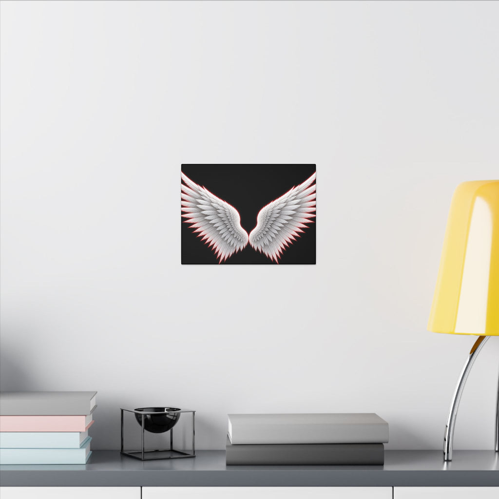 Angel Wings Wall Art Canvas — White Feather Wings on Black Matte Stretched Canvas