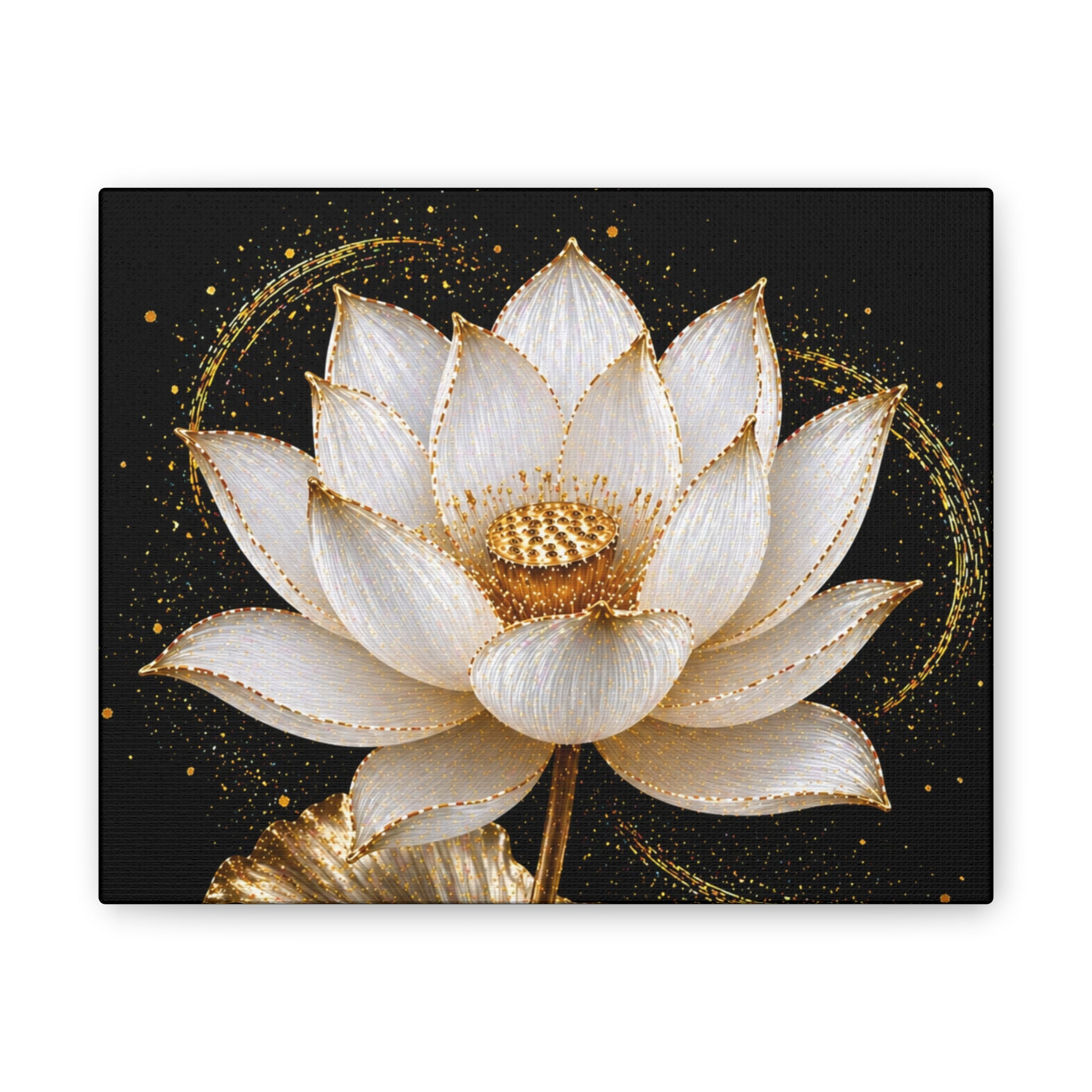 Gold Lotus Canvas Wall Art - Stretched Canvas Floral Print