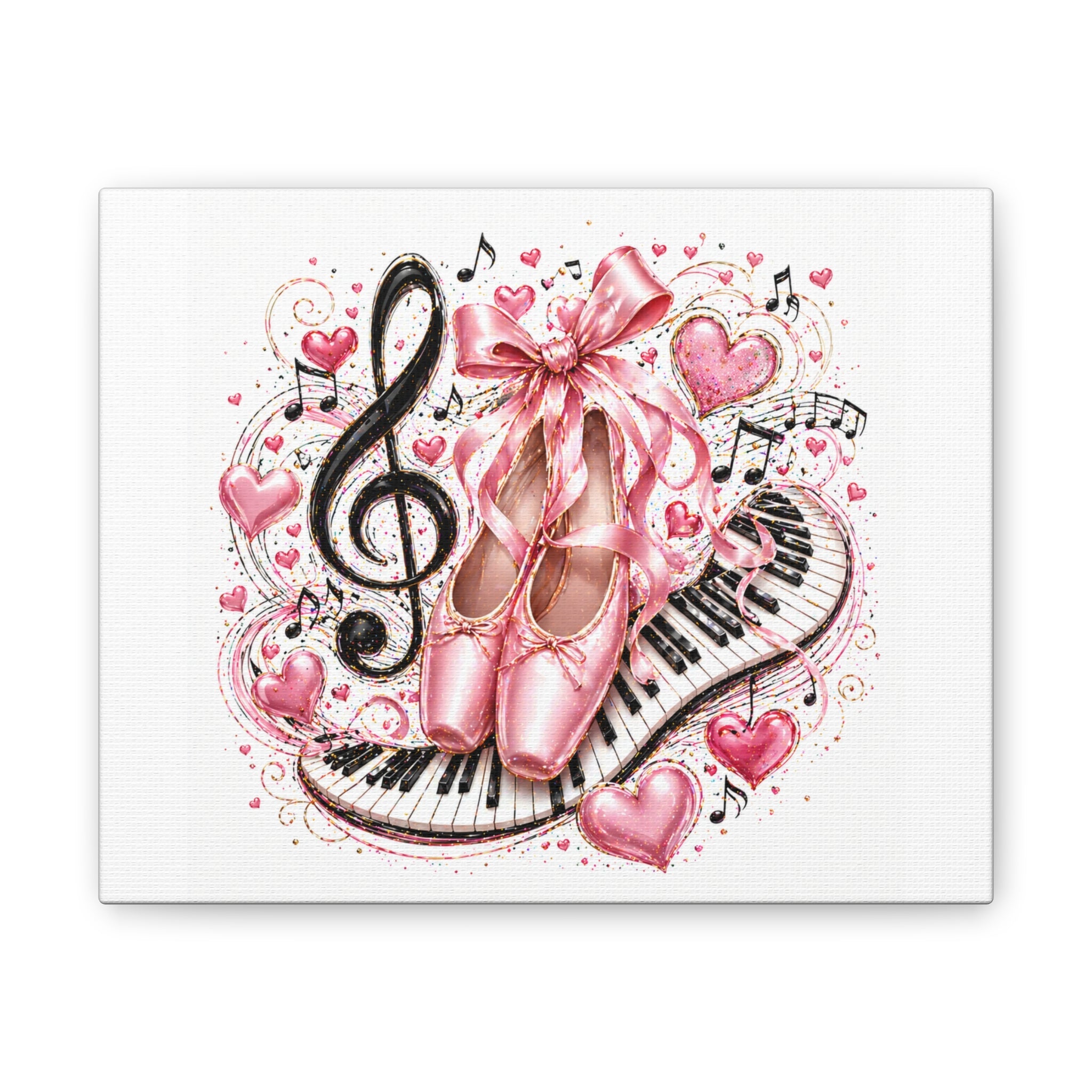 Ballet & Music Canvas Art — Pink Pointe Shoes, Piano Keys & Treble Clef Wall Decor