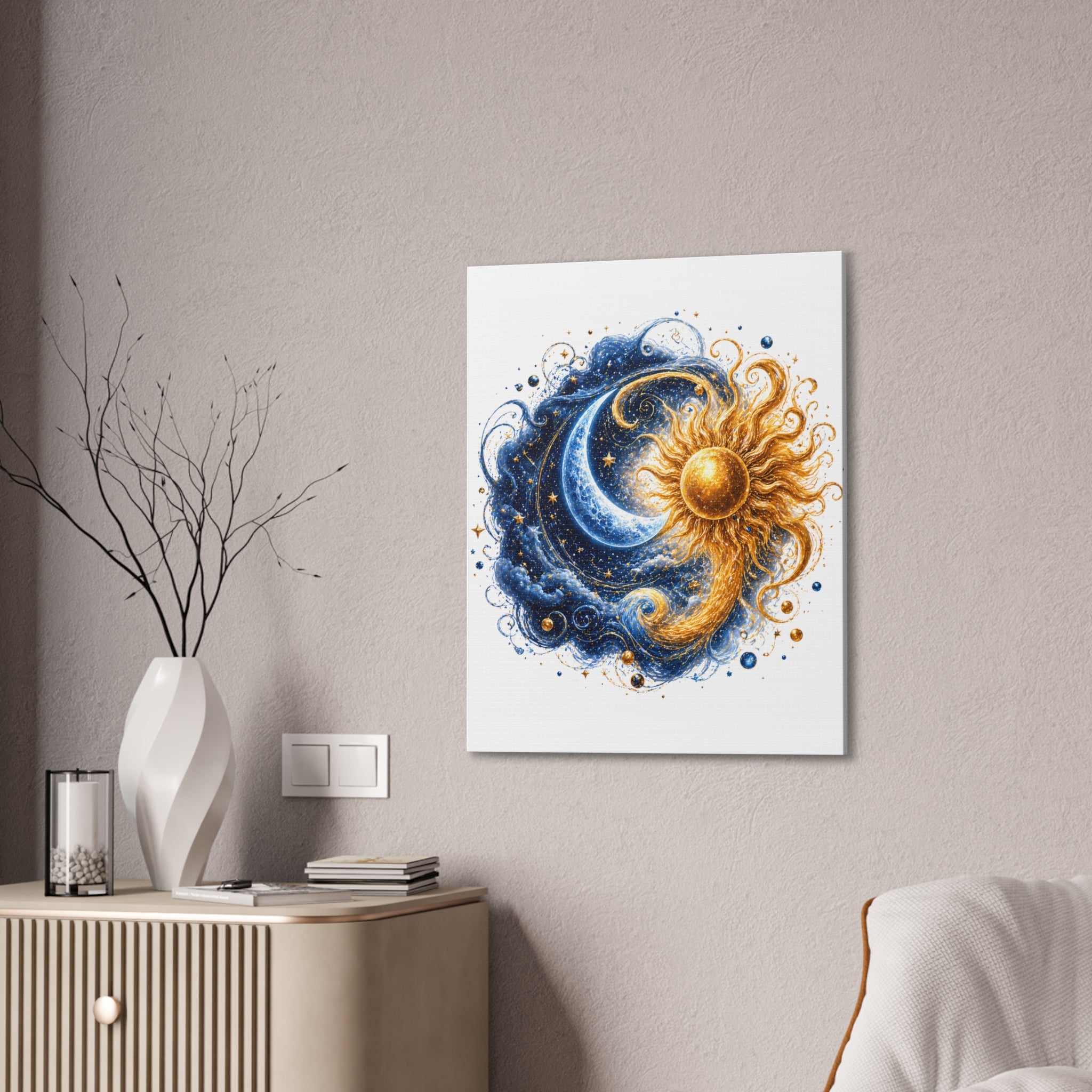 Sun and Moon Wall Art Canvas - Cosmic Celestial Painting