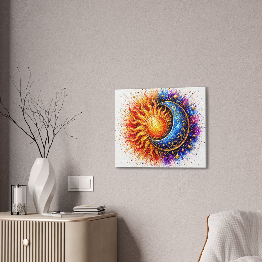 Sun and Moon Wall Art Canvas – Vibrant Celestial Sun & Crescent Moon Stretched Canvas