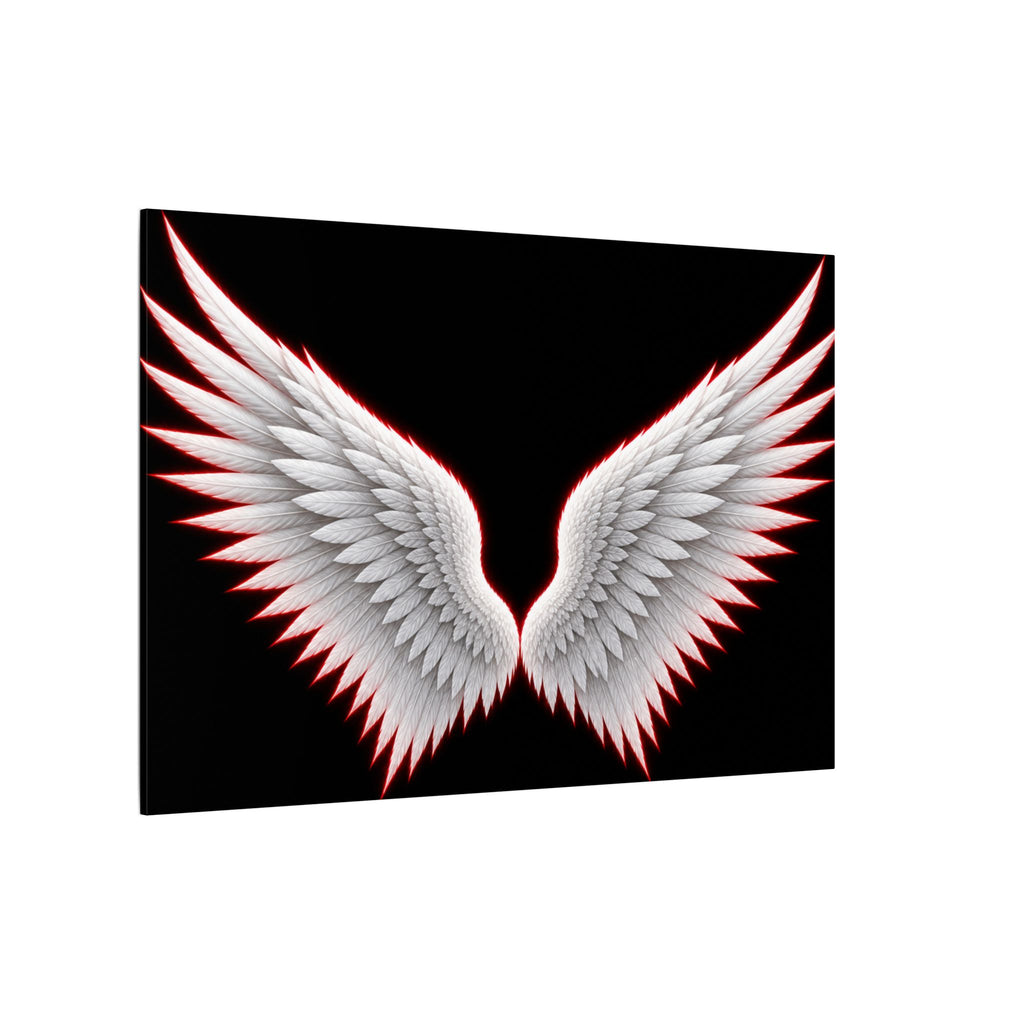 Angel Wings Wall Art Canvas — White Feather Wings on Black Matte Stretched Canvas