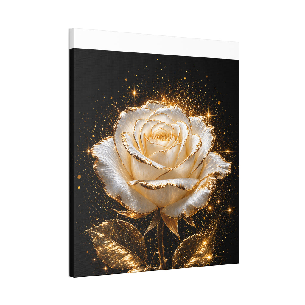 Golden Sparkle Rose Canvas Print — Glam Floral Wall Art