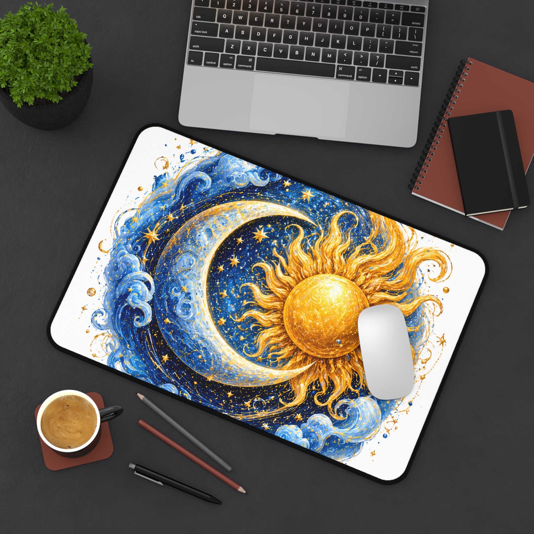 Sun & Moon Desk Mat — Celestial Starry Mouse Pad for Astrology Lovers