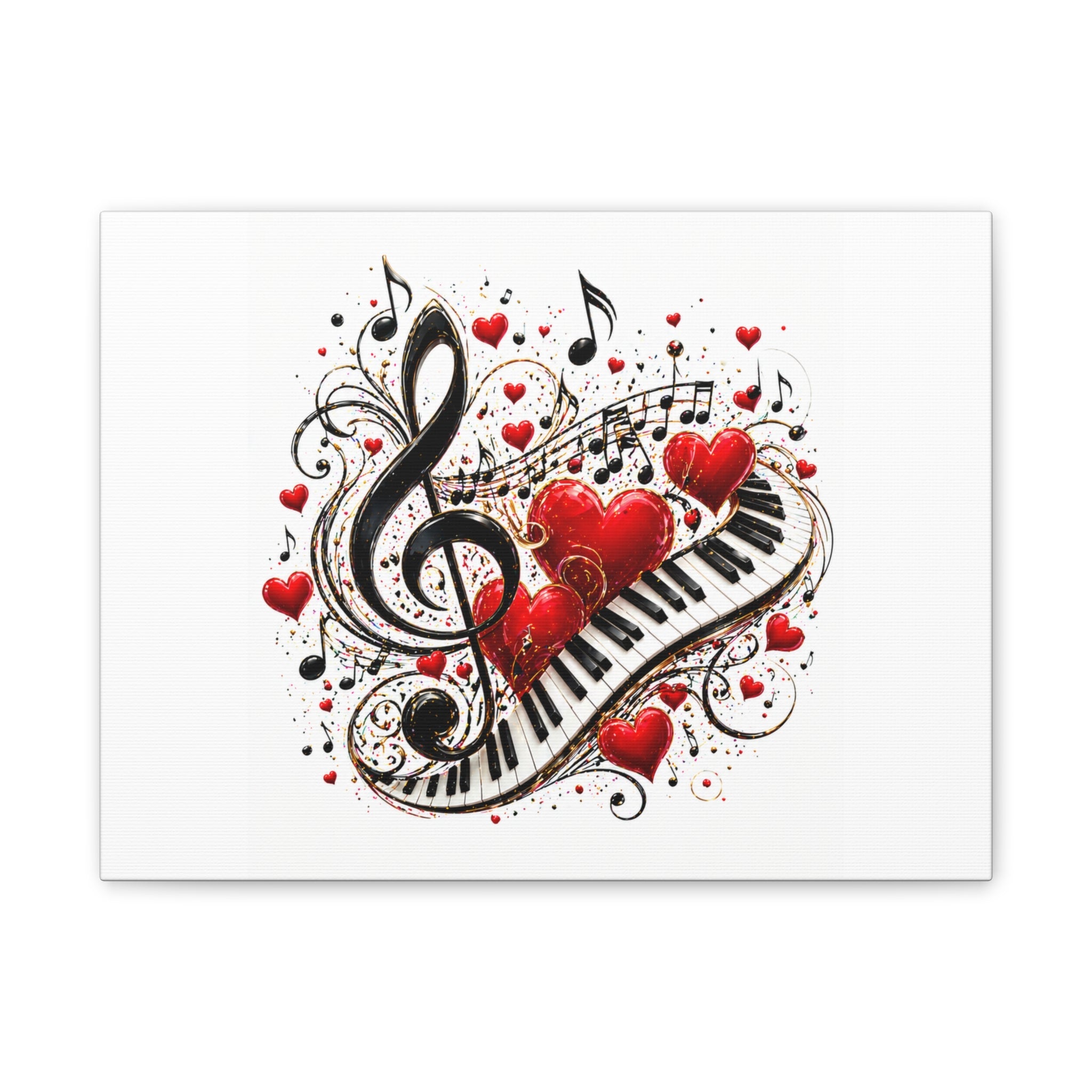 Canvas Print - Musical Hearts Treble Clef & Piano Wall Art (Valentine Music Gift)