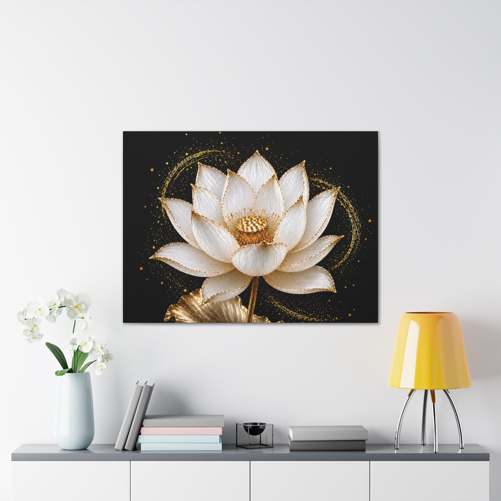 Gold Lotus Canvas Wall Art - Stretched Canvas Floral Print