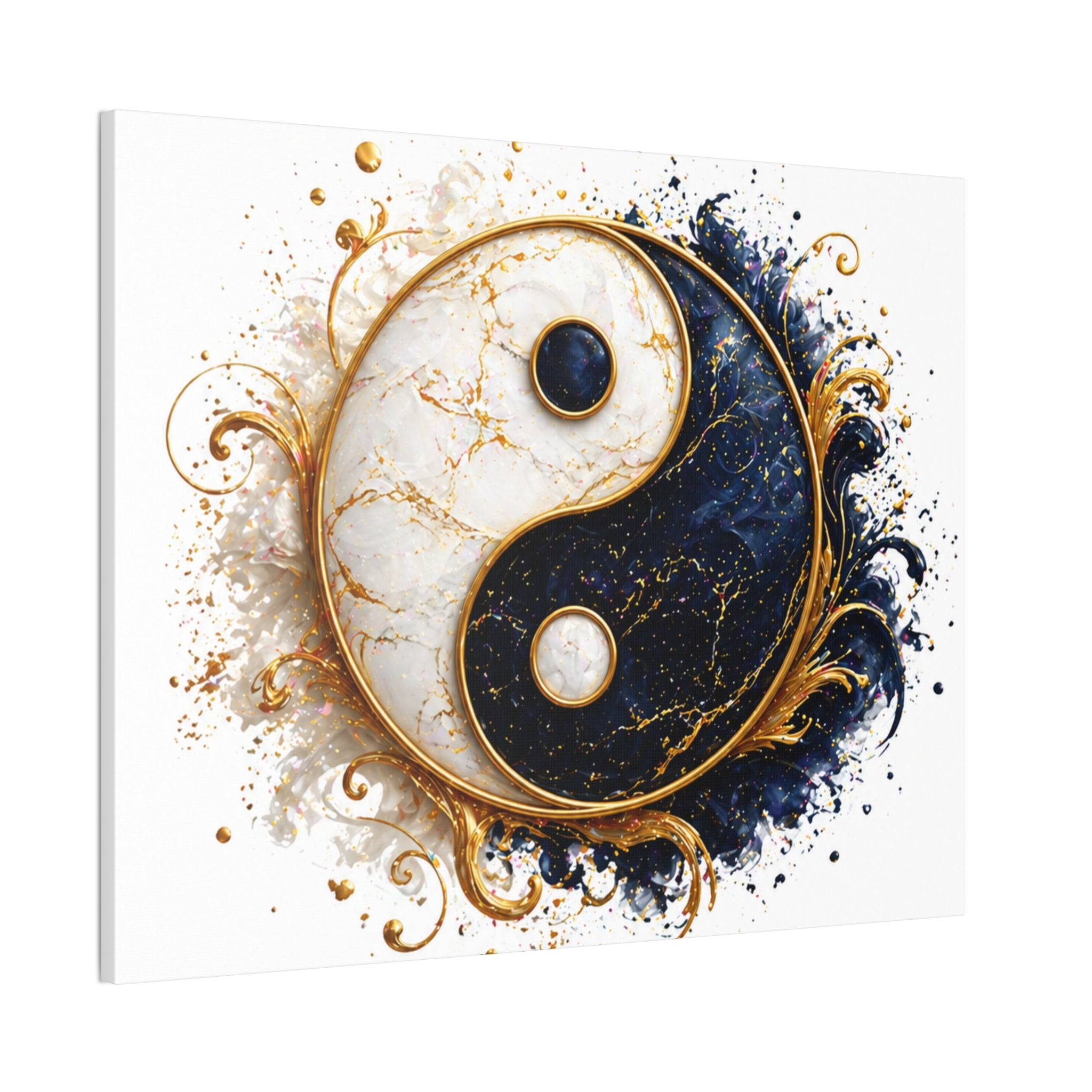 Yin Yang Marble Canvas Wall Art - Gold & Black Spiritual Decor