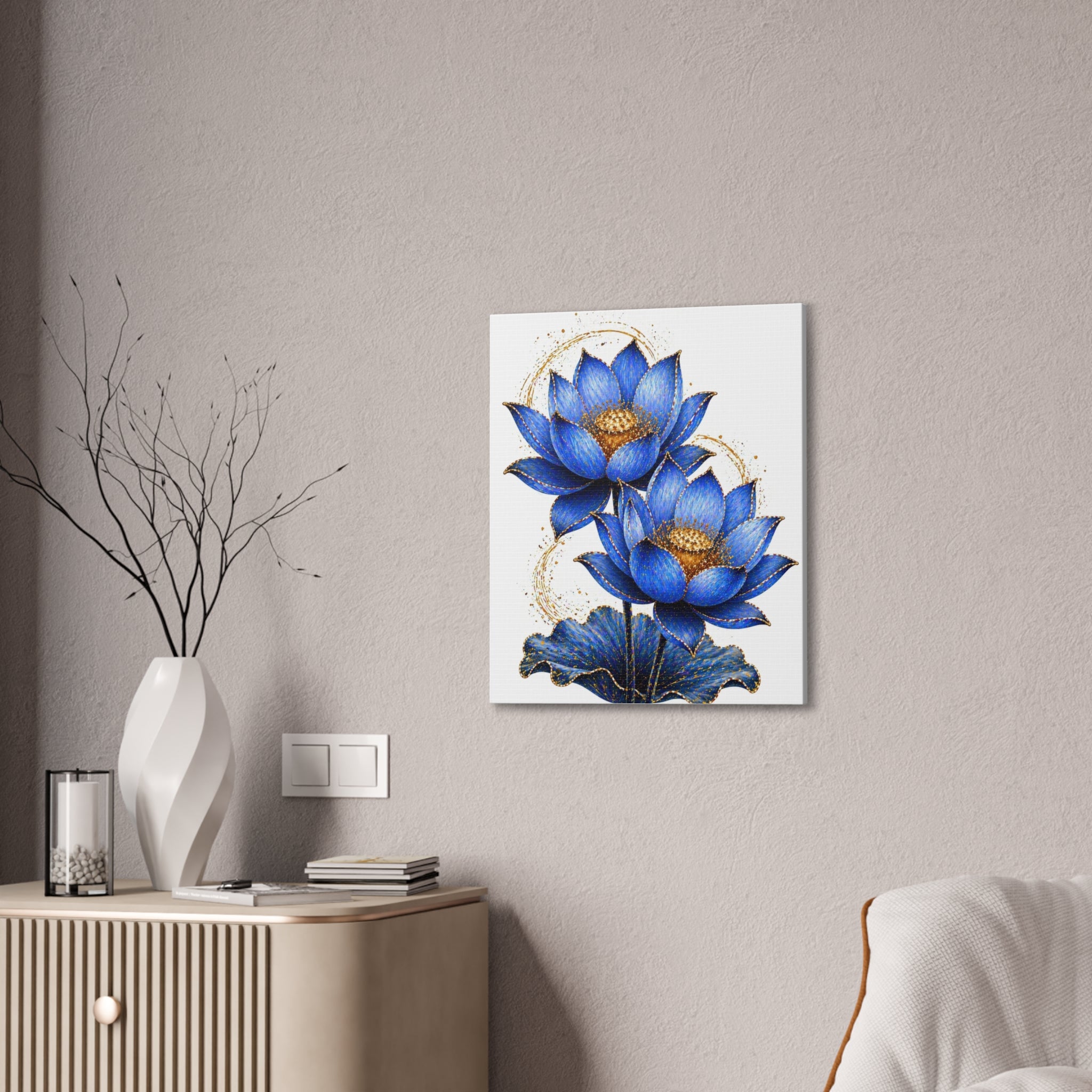 Blue Lotus Canvas Wall Art — Stretched 0.75" Botanical Print