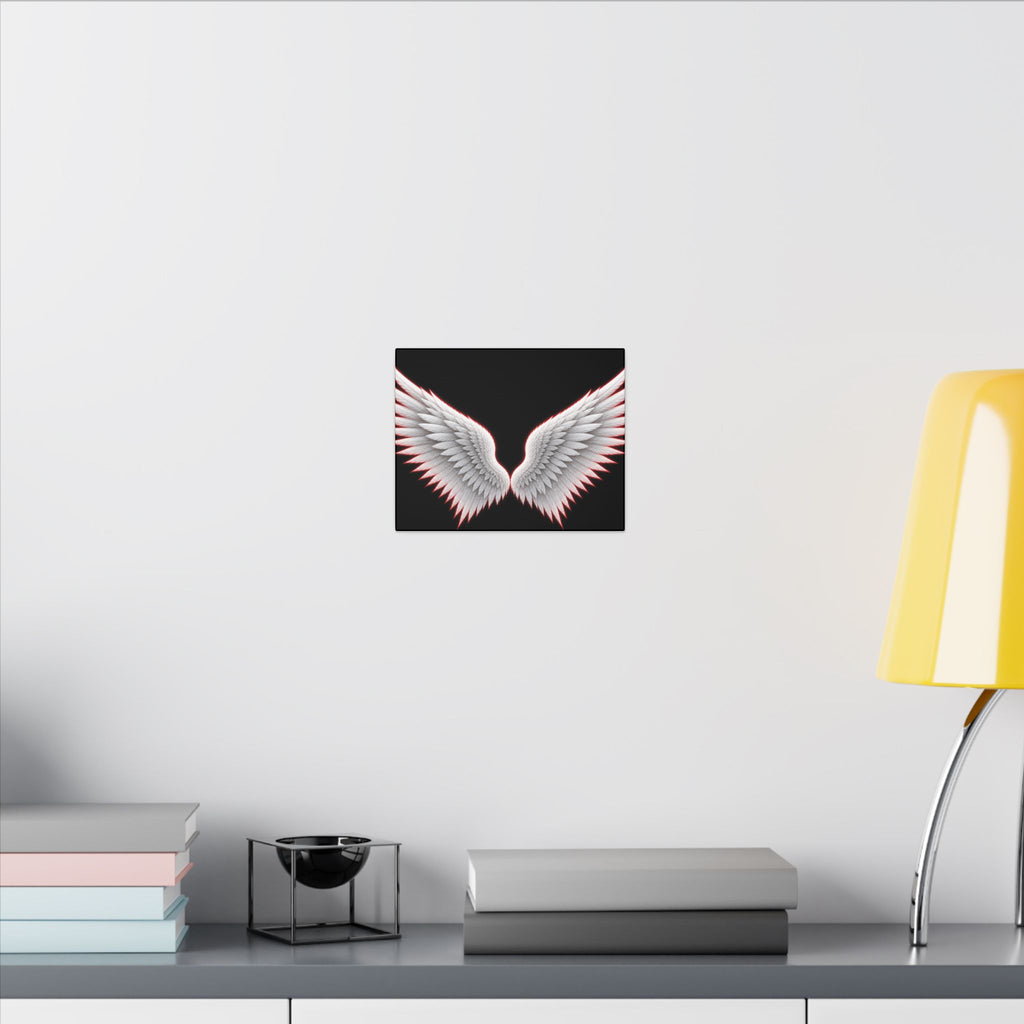 Angel Wings Wall Art Canvas — White Feather Wings on Black Matte Stretched Canvas