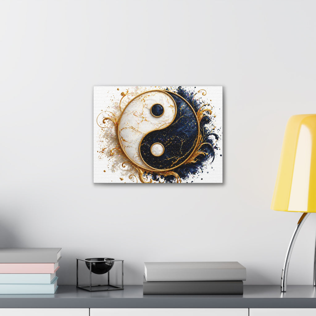 Yin Yang Marble Canvas Wall Art - Gold & Black Spiritual Decor
