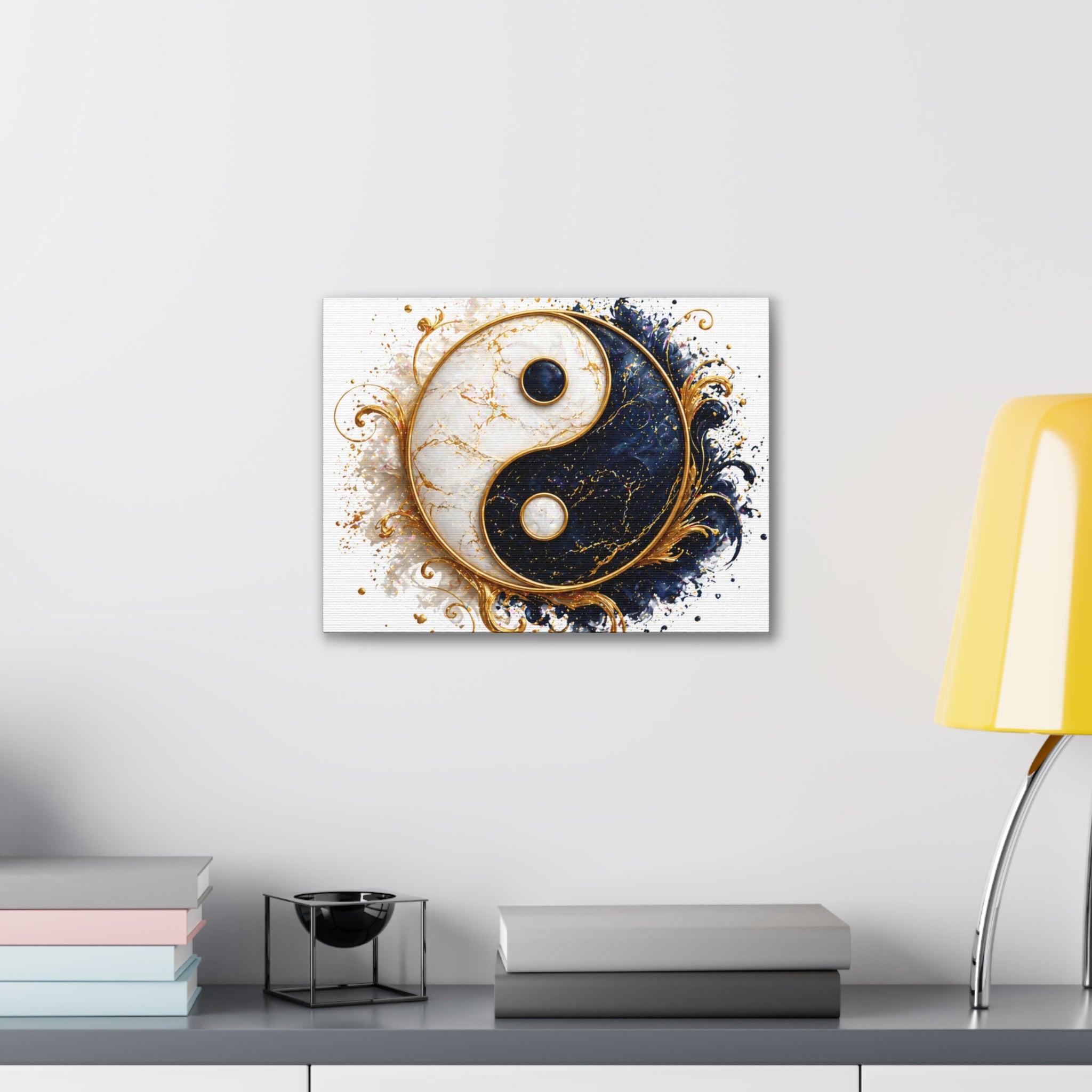 Yin Yang Marble Canvas Wall Art - Gold & Black Spiritual Decor