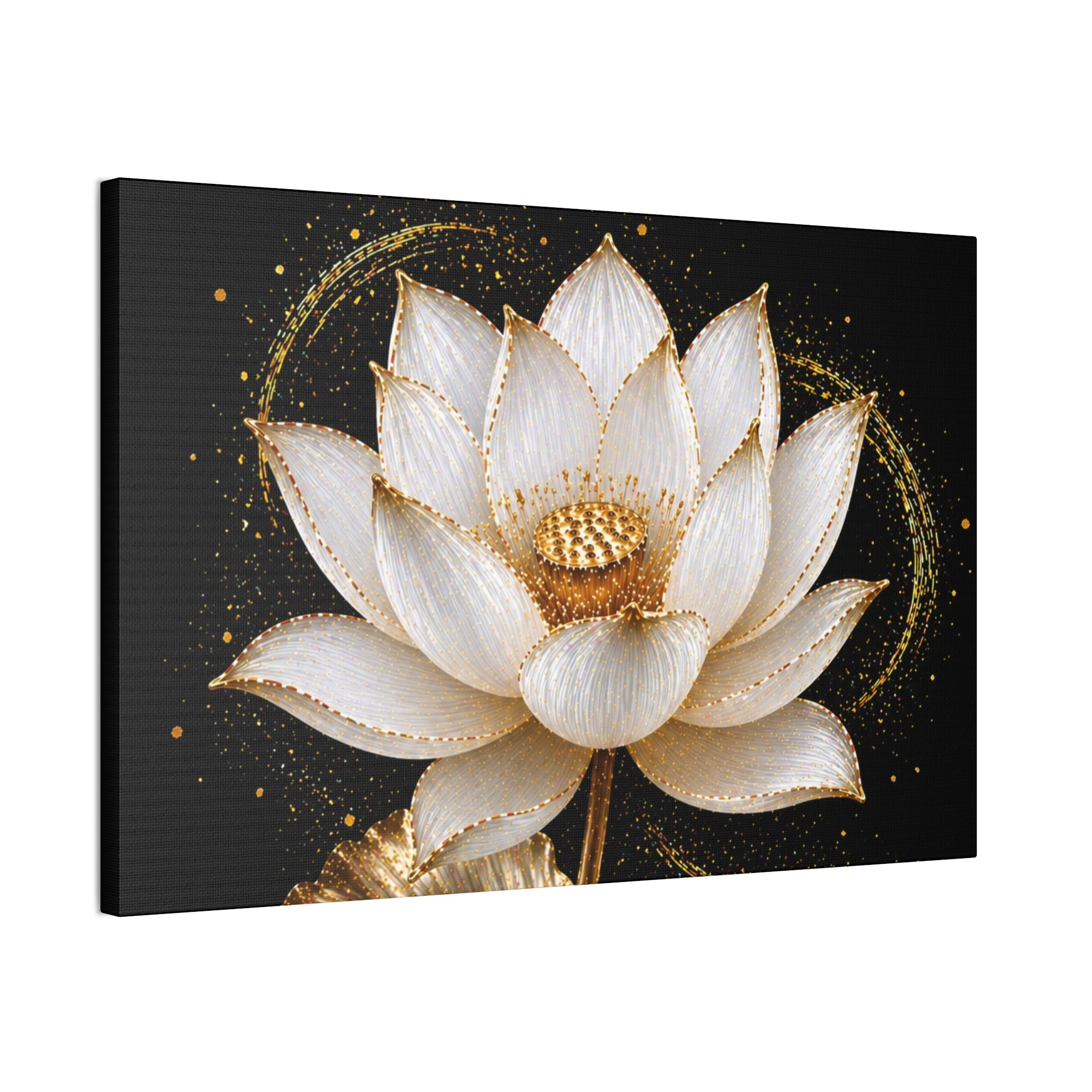 Gold Lotus Canvas Wall Art - Stretched Canvas Floral Print