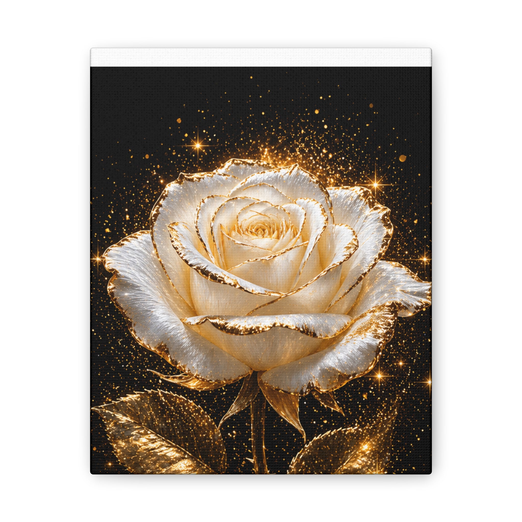 Golden Sparkle Rose Canvas Print — Glam Floral Wall Art