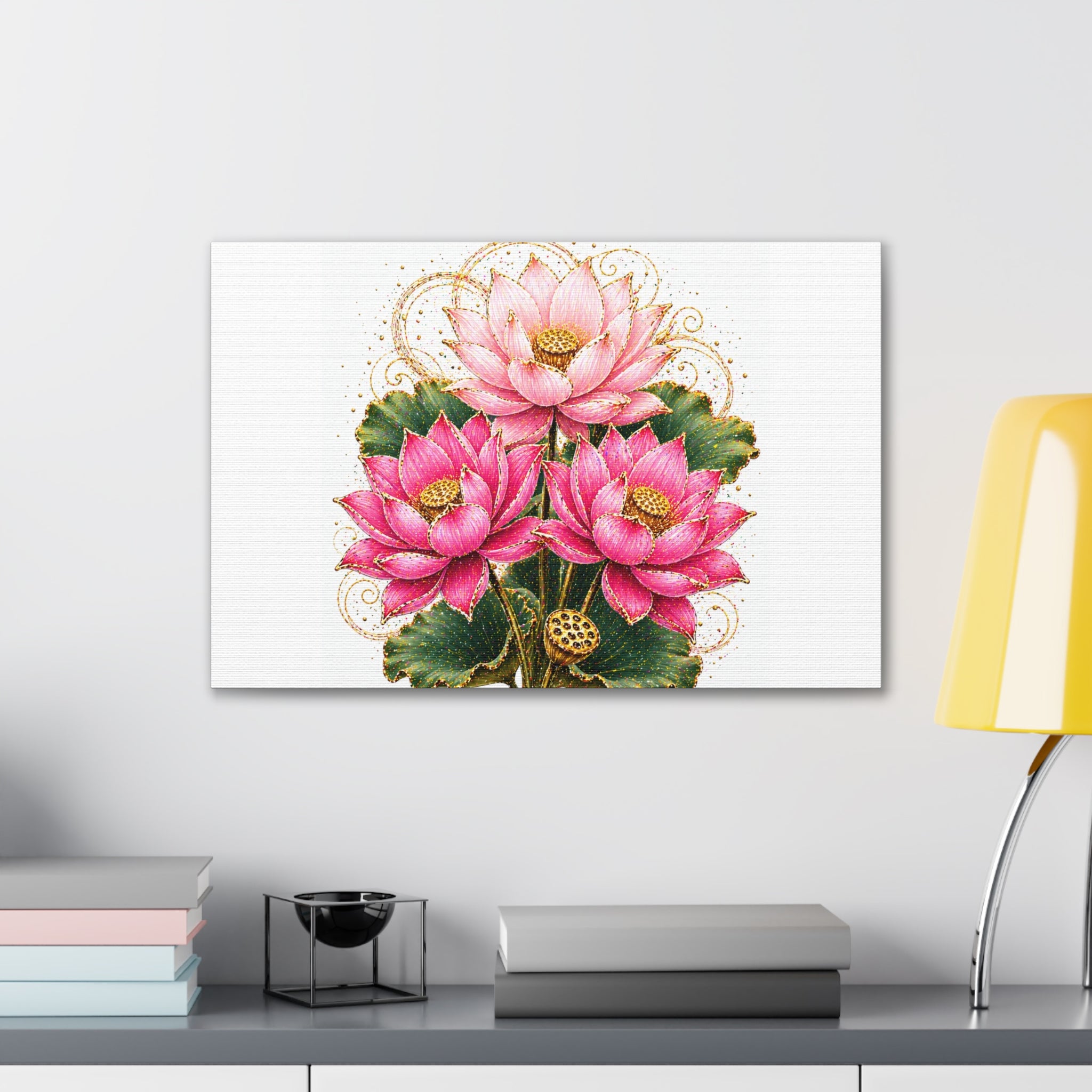 Lotus Floral Canvas Wall Art — Pink Lotus Stretched Canvas Print