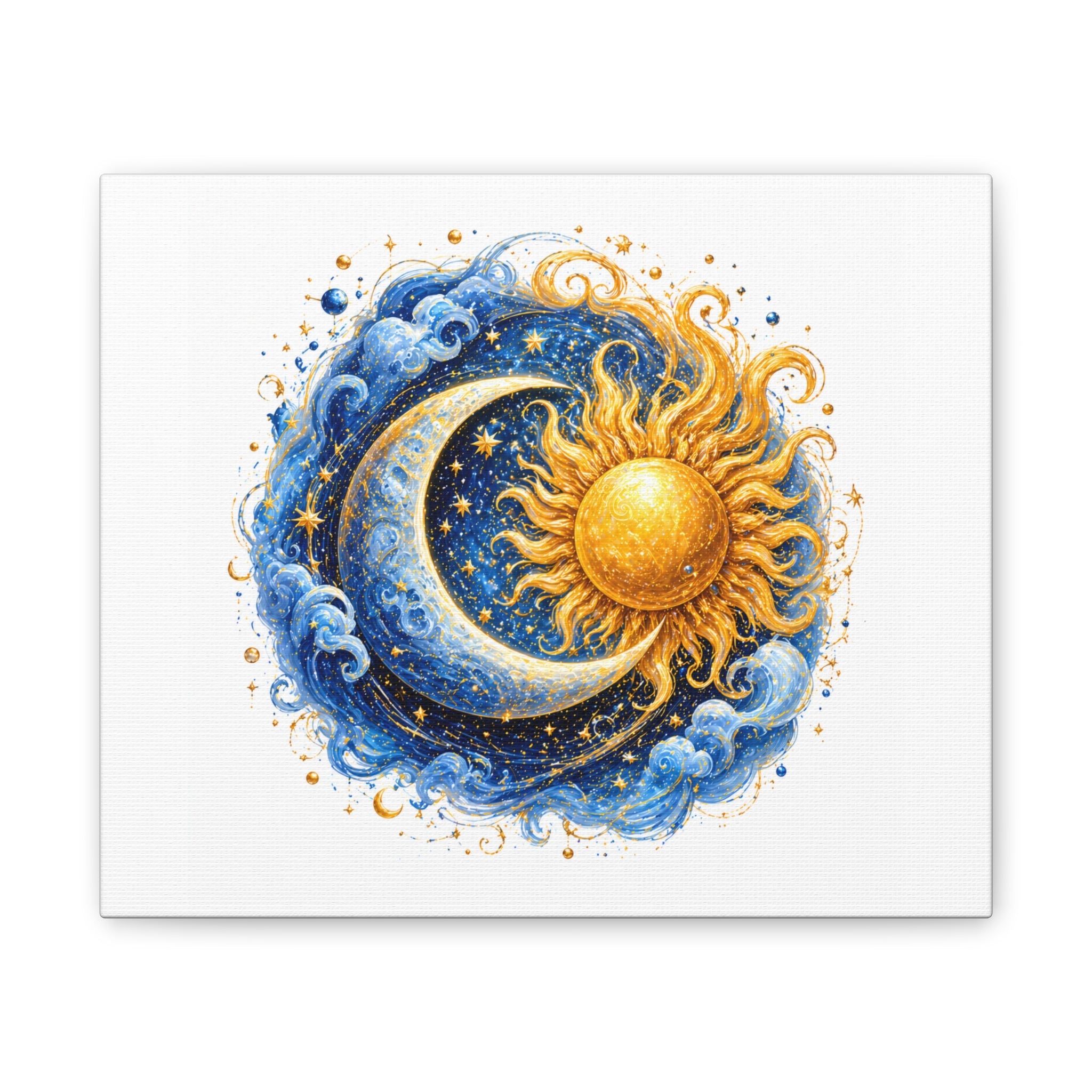 Sun and Moon Wall Art Canvas — Celestial Sun & Crescent Moon Stretched Canvas