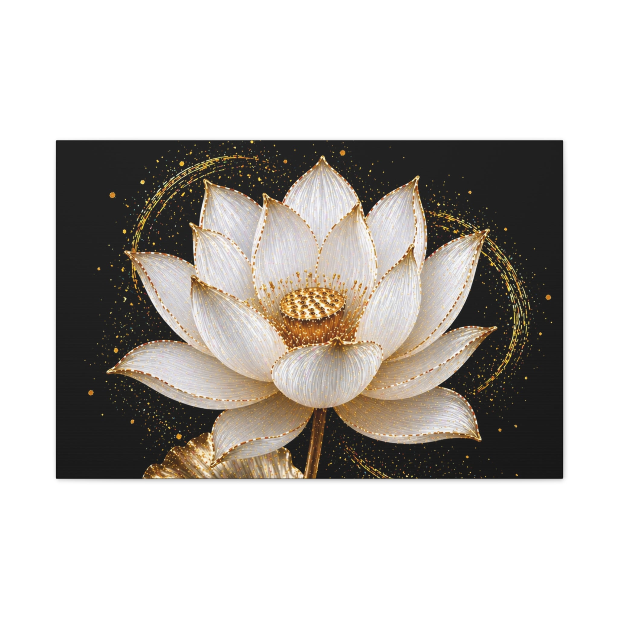 Gold Lotus Canvas Wall Art - Stretched Canvas Floral Print