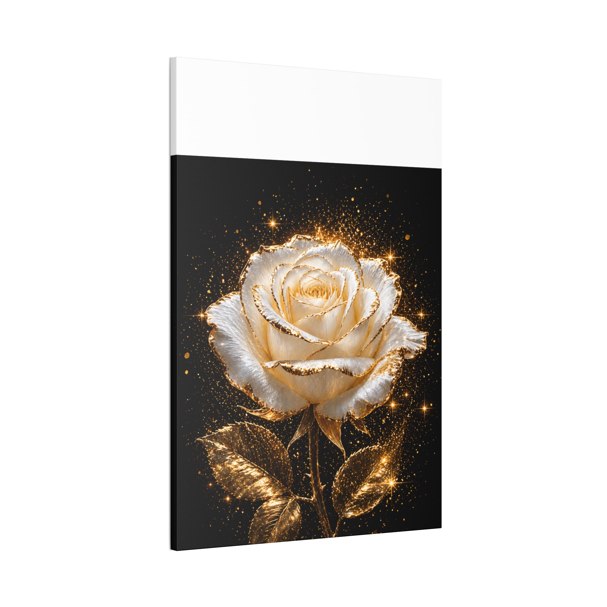Golden Sparkle Rose Canvas Print — Glam Floral Wall Art