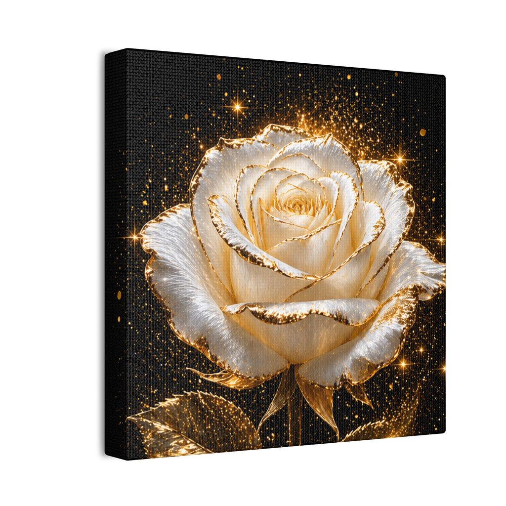 Golden Sparkle Rose Canvas Print — Glam Floral Wall Art