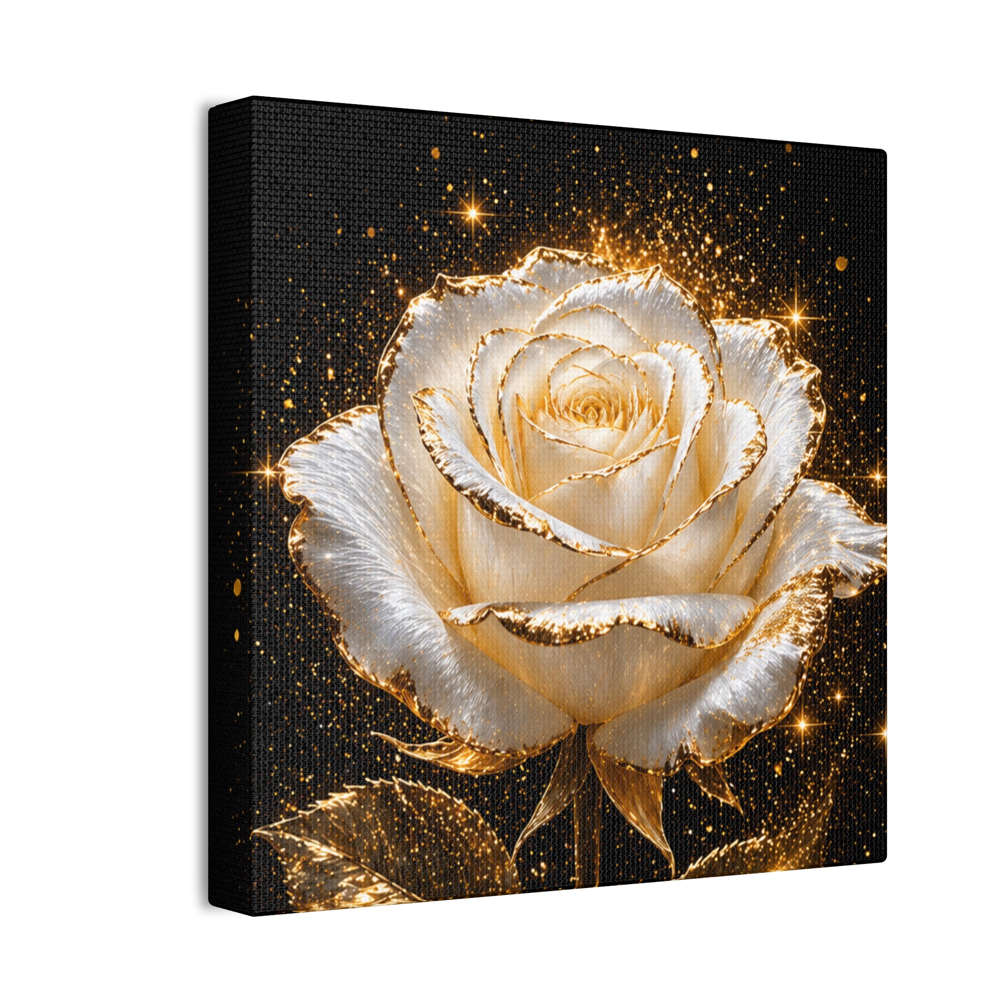 Golden Sparkle Rose Canvas Print — Glam Floral Wall Art